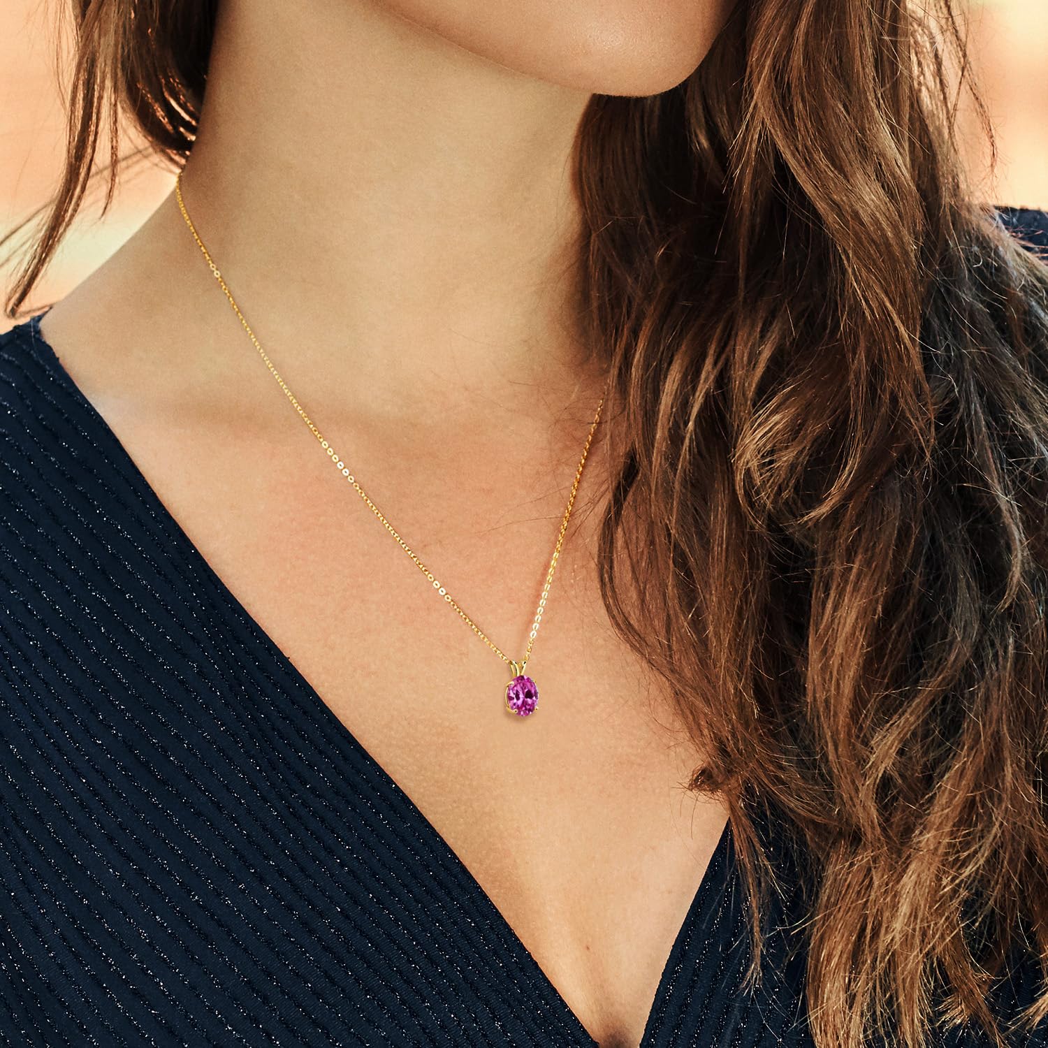 14K Yellow Gold Oval Birthstone Pendant Necklace for Women - 11x9mm Gemstone with 18