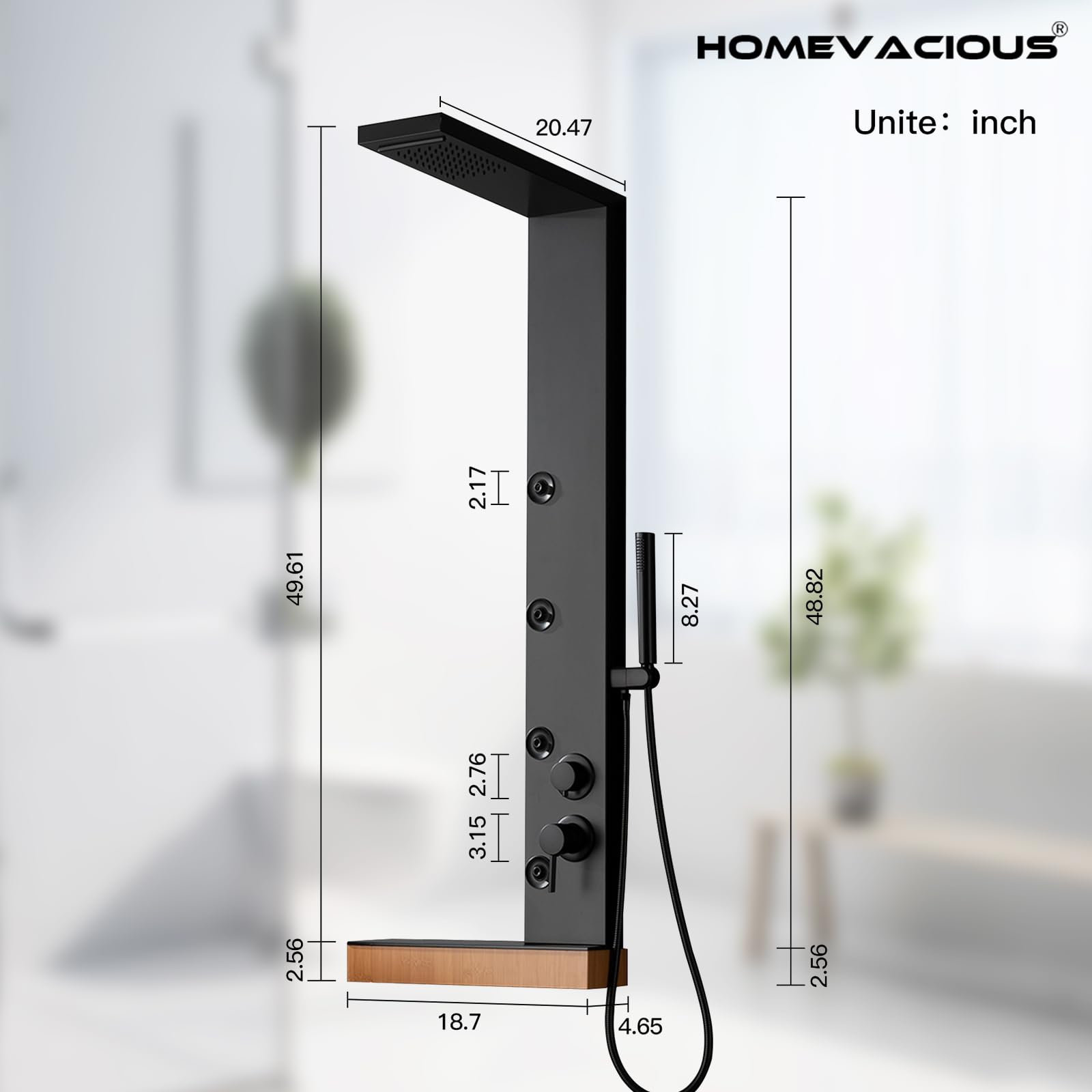 5-in-1 Stainless Steel Shower Panel System with Rainfall Shower Head, Waterfall & Body Jets - Matte Black Bathroom Fixture with Storage Shelf | Perfect for Spa-Like Experience & Modern Bathroom Upgrade