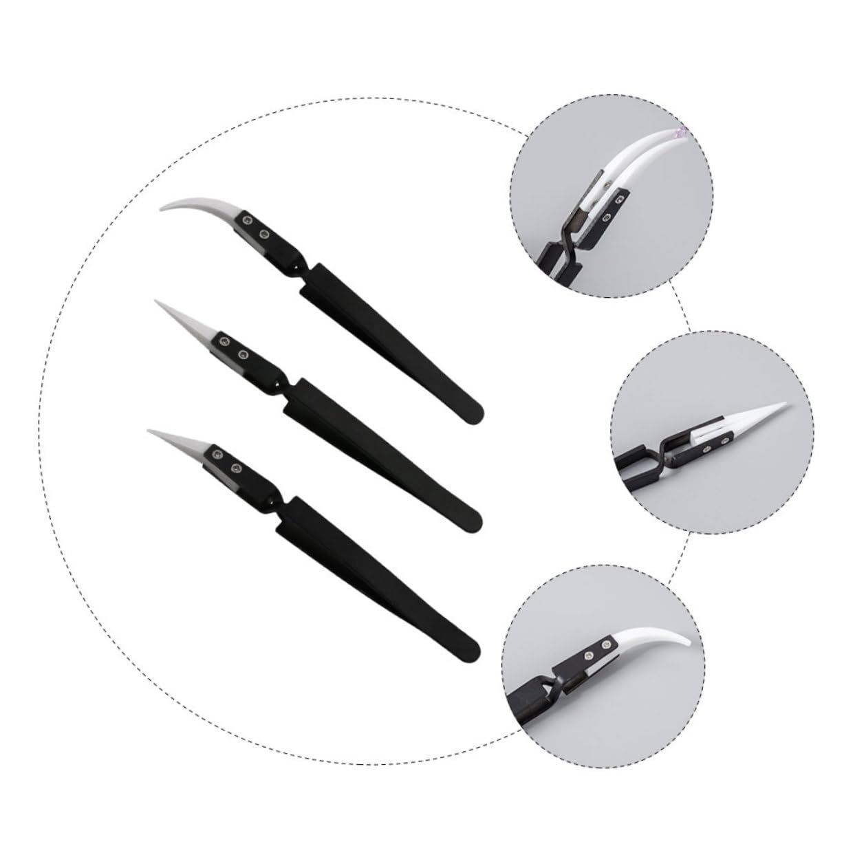 Veemoon Lash 3-Piece Reverse Handle Precision Curved Tip Anti-Static Tweezers for Eyelash Extensions - 14cm Professional Lash Tools (Black) - Perfect for Salon, Home Use & DIY Lash Artists