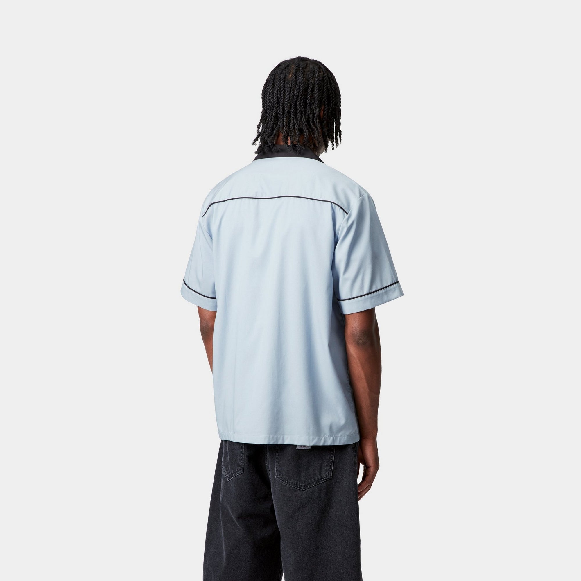 Men's Short Sleeve Bowl Neck T-Shirt - Blue Fog & Black Color Options | Casual Wear, Street Style, Summer Outfits