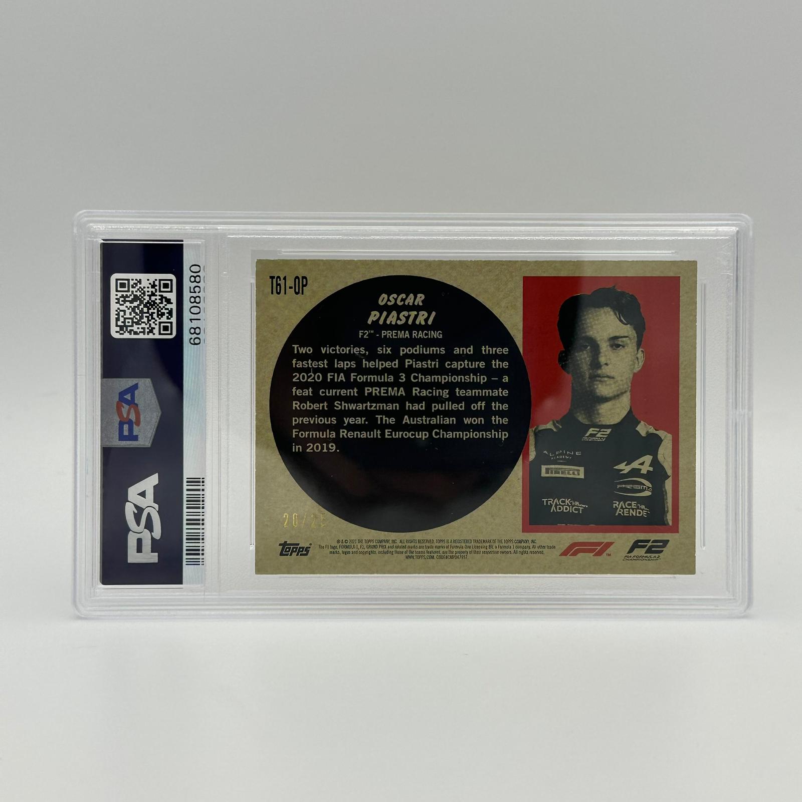 PSA 9 20/25 Oscar Piastri 1961 Sports Cars Topps Flagship Orange #T61OP - Rare Collectible Trading Card for Sports Memorabilia & Racing Fans