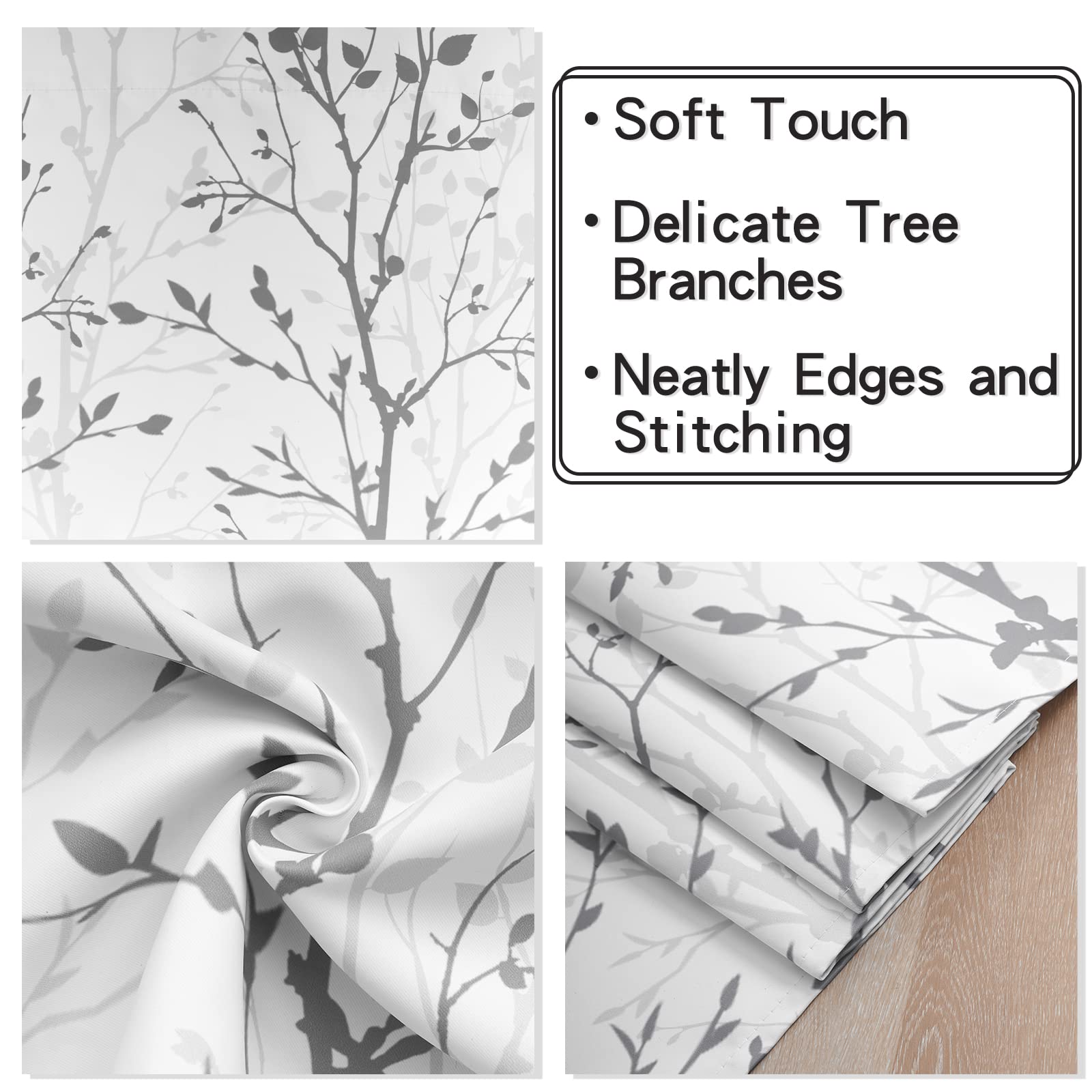Luvyohmee Tree Branch Printed Window Valance - 18 Inch Long Grey Curtain Valance for Kitchen, Bathroom, Dining Room, Living Room, Bedroom & Kids Room - 2 Panels - Perfect for Farmhouse, Boho & Modern Home Decor