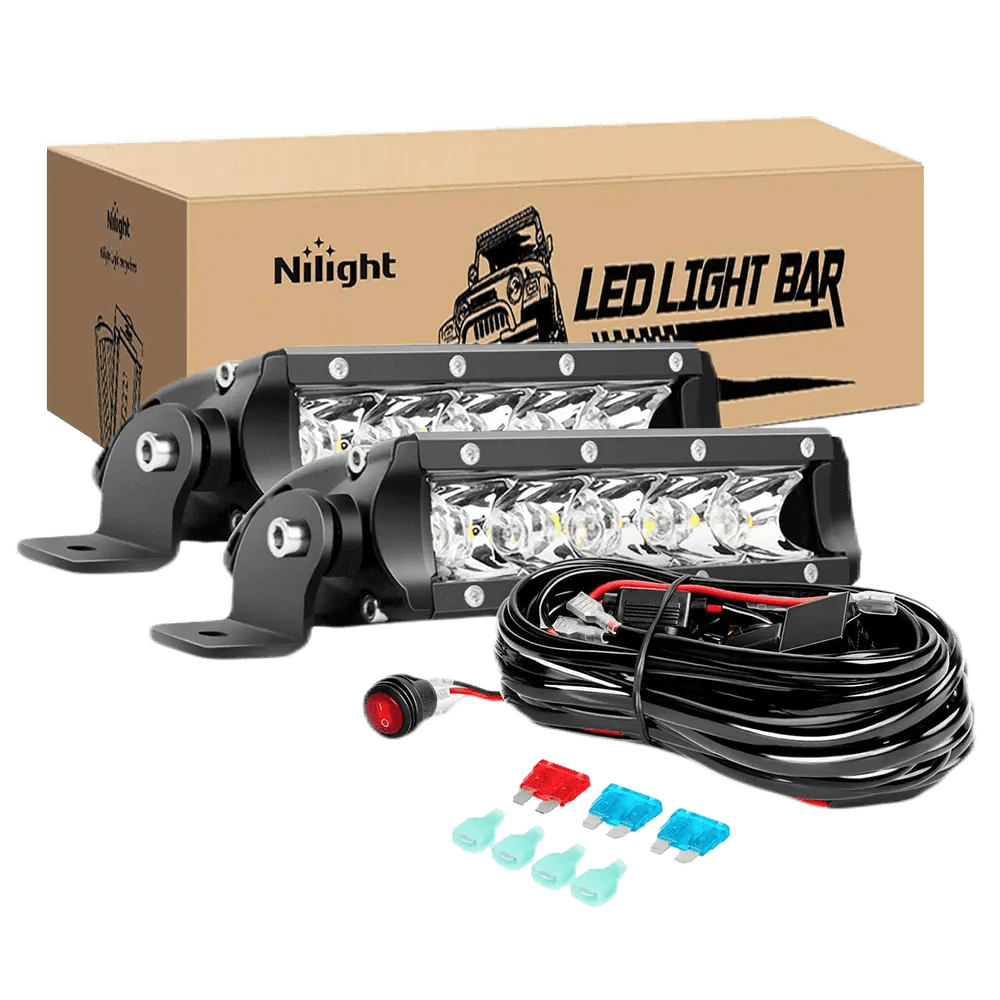 7 Inch 30W Super Slim LED Light Bar Kit (Pair) - Waterproof Off-Road Spot Lights with 12FT Wiring & 3Pin Switch for Trucks, ATVs, UTVs, Boats, Motorcycles
