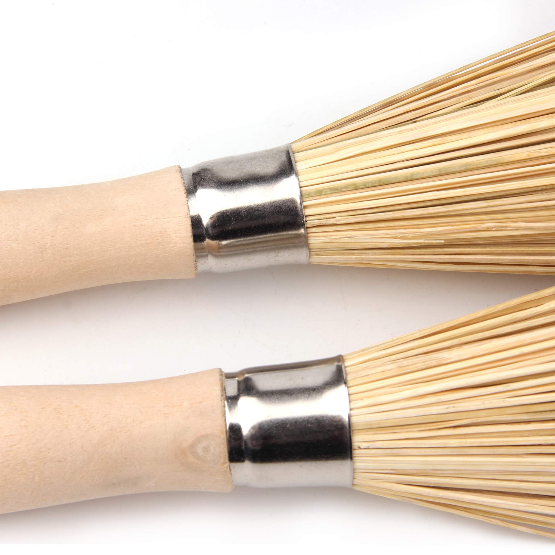 2 Pack Bamboo Wok & Pot Brush Set - Natural Wooden Handle Cleaning Brushes for Non-Stick Pans, Cast Iron Cookware, Pots and Skillets - Perfect for Kitchen, Camping and Outdoor Cooking