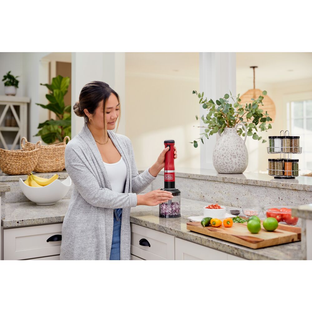 Kitchen Wand™ Cordless 4-in-1 Multi-Purpose Kitchen Tool (Red) - Perfect for Peeling, Slicing, Grating & More - Ideal for Home Cooking, Meal Prep & Small Kitchen Spaces