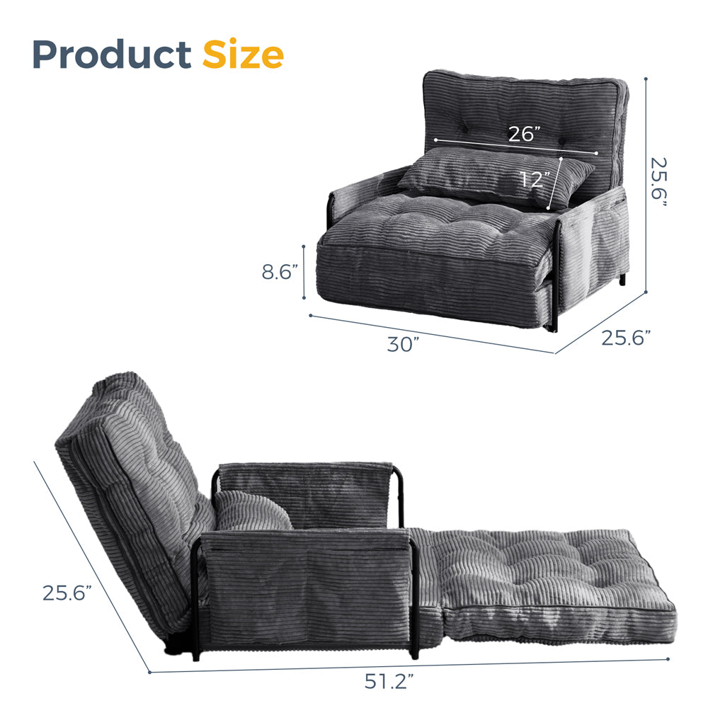 MAXYOYO Adjustable Floor Sofa Bed - 5 Position Foldable Lazy Couch with Removable Pillow & Armrests - Single Size Dark Grey for Living Room, Bedroom & Small Spaces