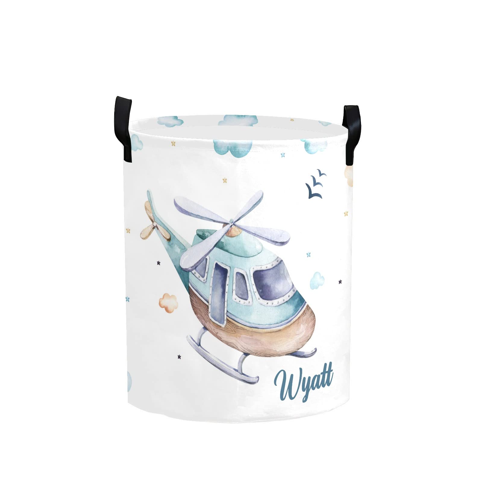 Personalized Helicopter Watercolor Laundry Hamper - Collapsible Storage Basket with Handles for Kids Room, Nursery Decor & Clothes Organization - Perfect for Baby Gifts, Toddler Bedroom & Playroom Storage