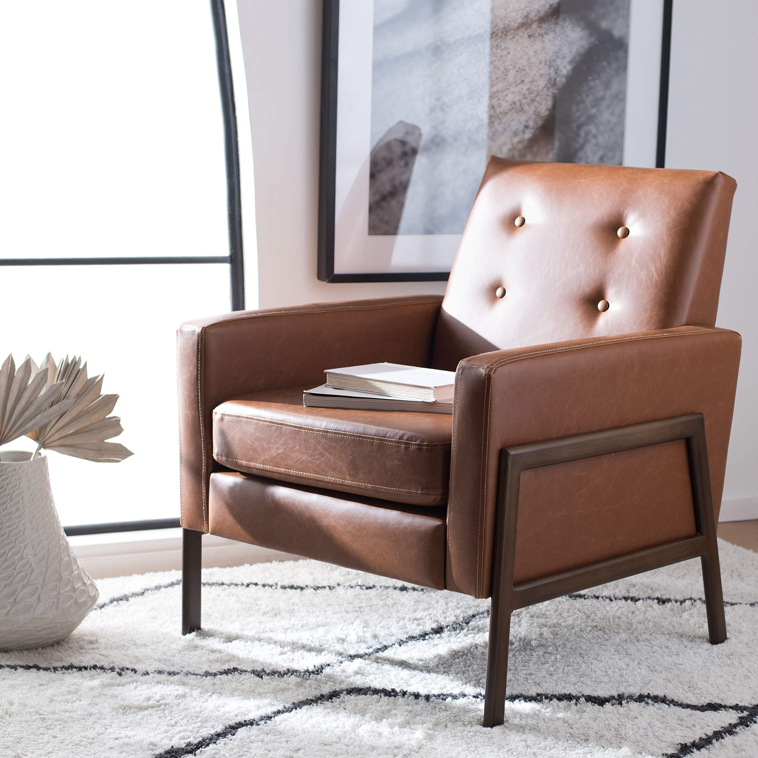 SAFAVIEH Roald Faux Leather Accent Club Chair ACH6209C - Light Brown/Antique Coffee - Modern Living Room Furniture for Home Office, Lounge & Reading Nook