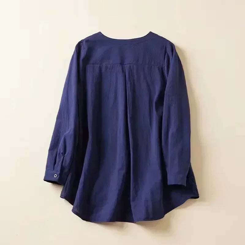 2024 Women's Lace Long Sleeve Blouse - V Neck Embroidery Loose Tops, Plus Size S-5XL, Elegant Summer & Autumn Shirt for Work, Dating & Special Occasions