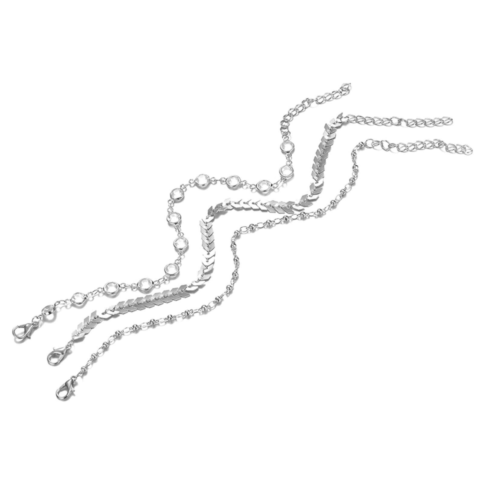IKAXIYO 3Pcs Bohemian Rhinestone Fishbone Chain Anklet Set - Elegant Women's Foot Jewelry for Beach, Summer & Festival Outfits