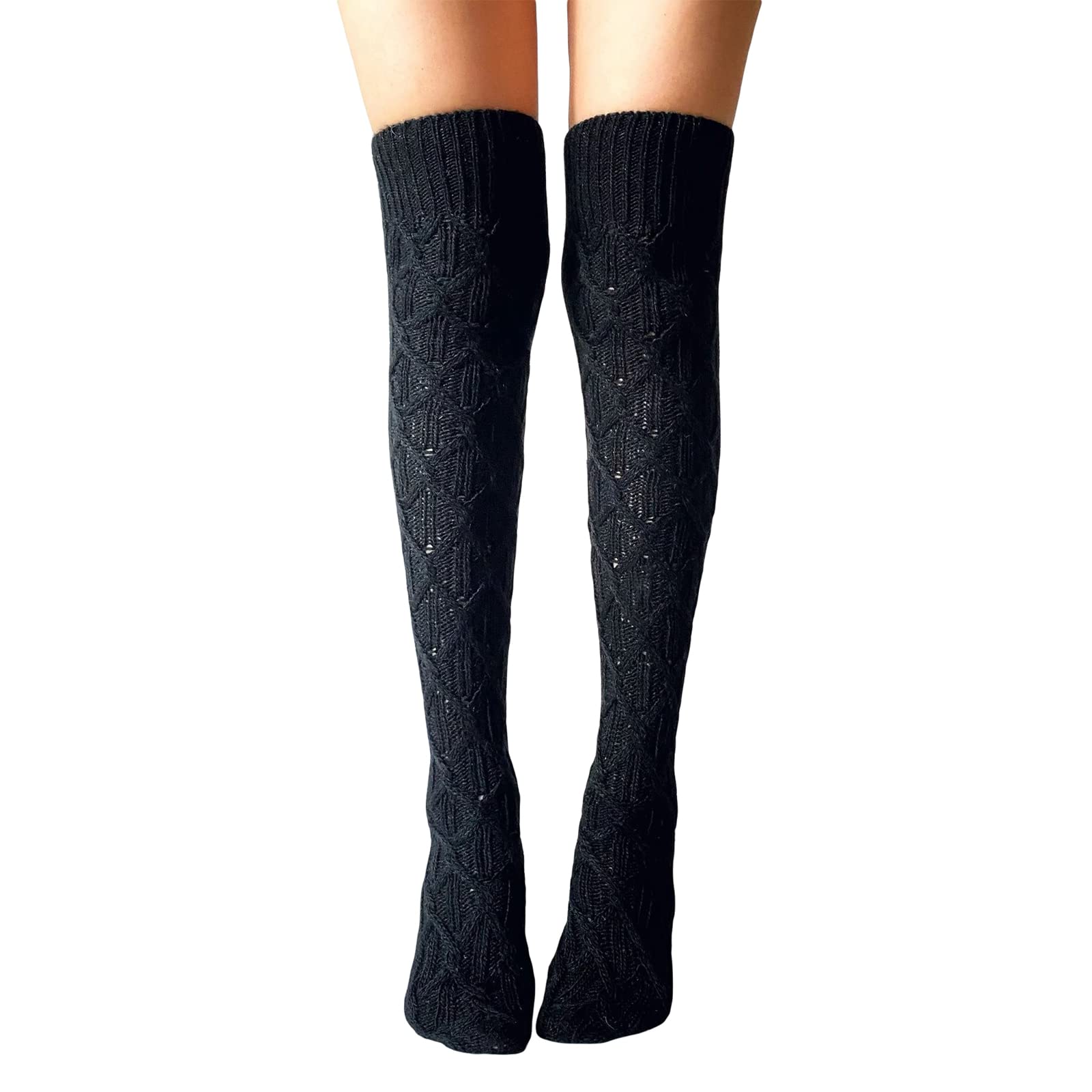 Women's Cable Knit Thigh High Socks - Winter Warm Over Knee Boot Stockings, Solid Color Leg Warmers for Cold Weather & Fashion Outfits