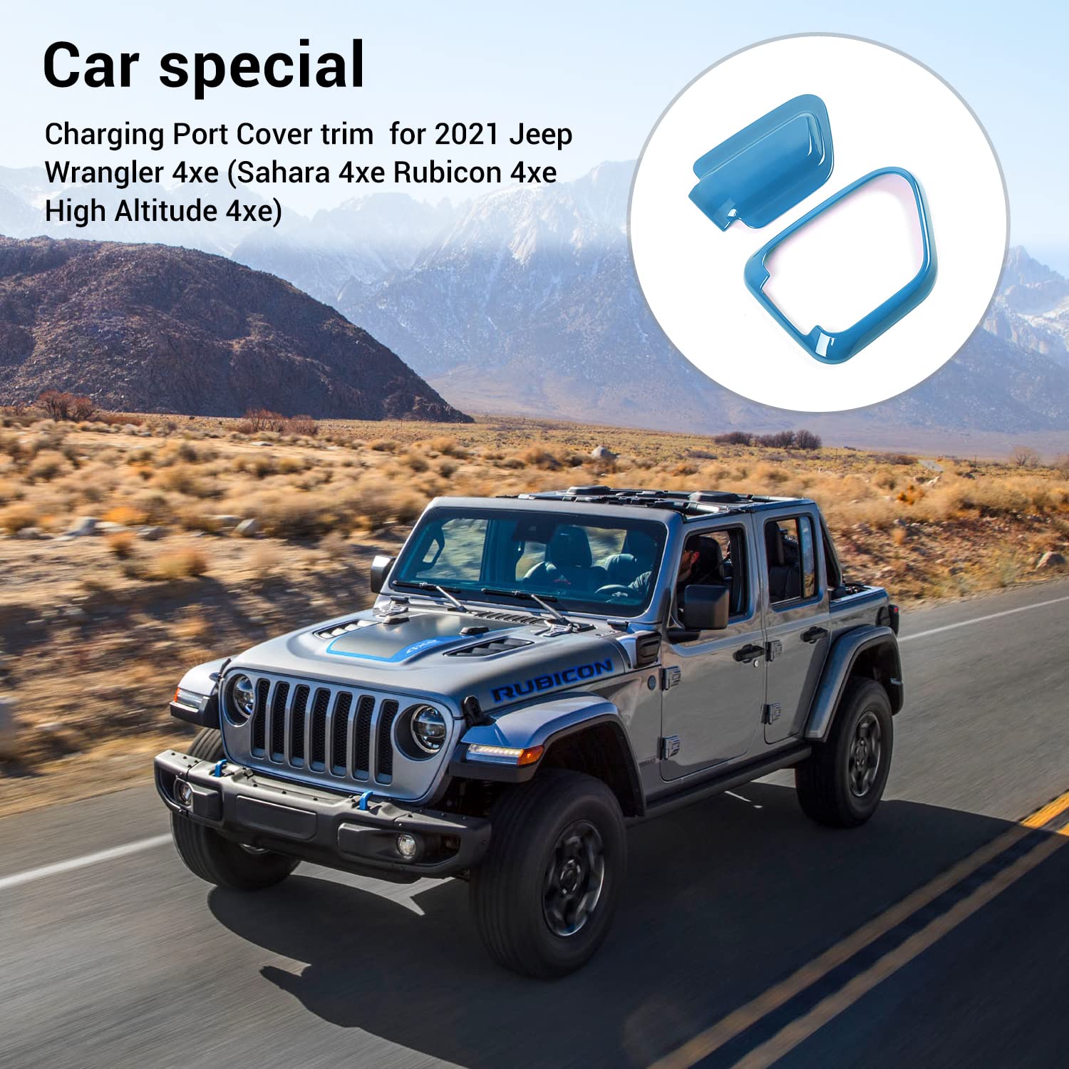 JWWY Charging Port Cover for 2021-2024 Jeep Wrangler JL/JLU/4Xe - Light Blue Exterior Accessory | Waterproof Dust Protection for Off-Road Adventures & Daily Driving