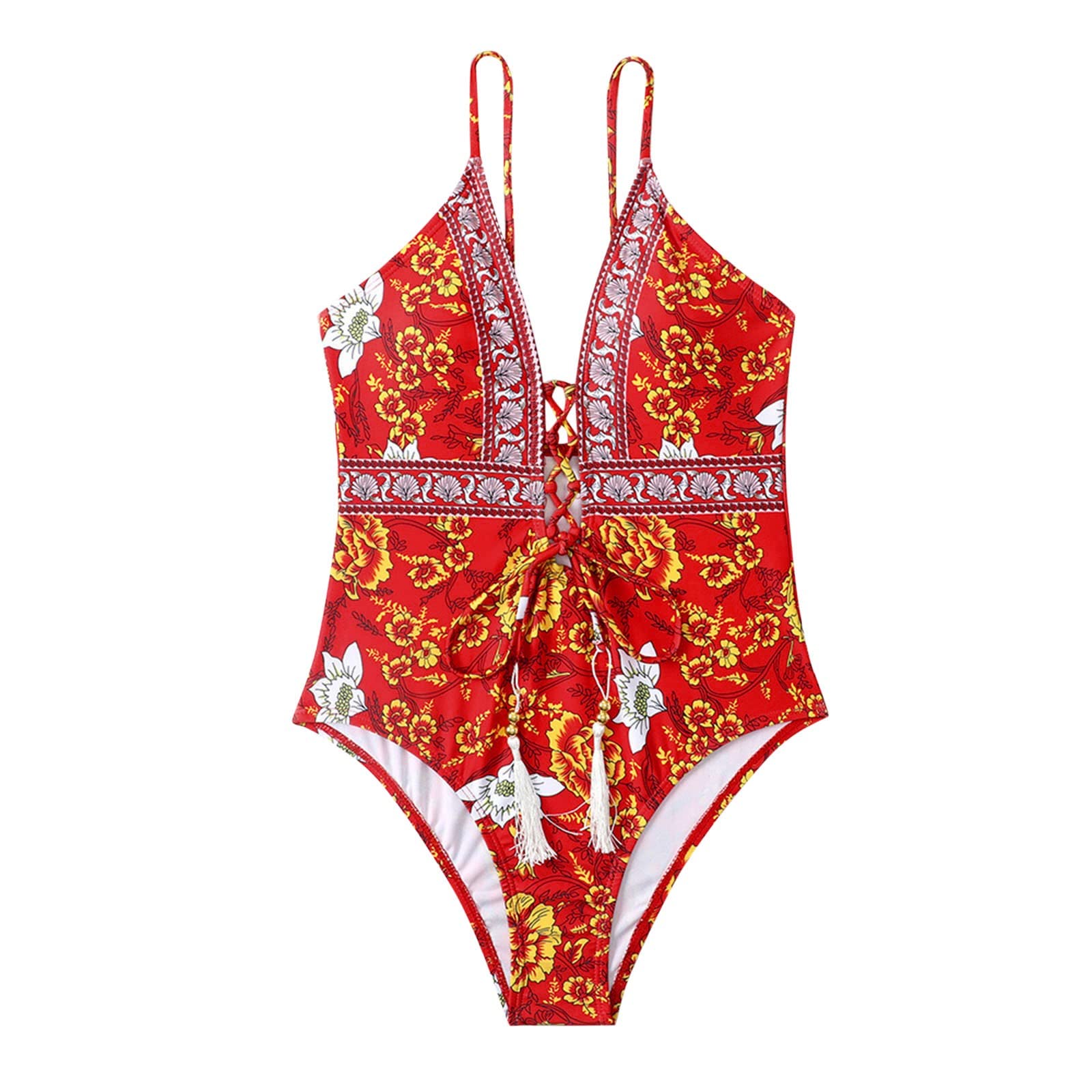Floral Print One-Piece Swimsuit for Women - Bust Support Swimwear with Adjustable Straps | Perfect for Beach Vacation, Pool Party & Summer Water Activities