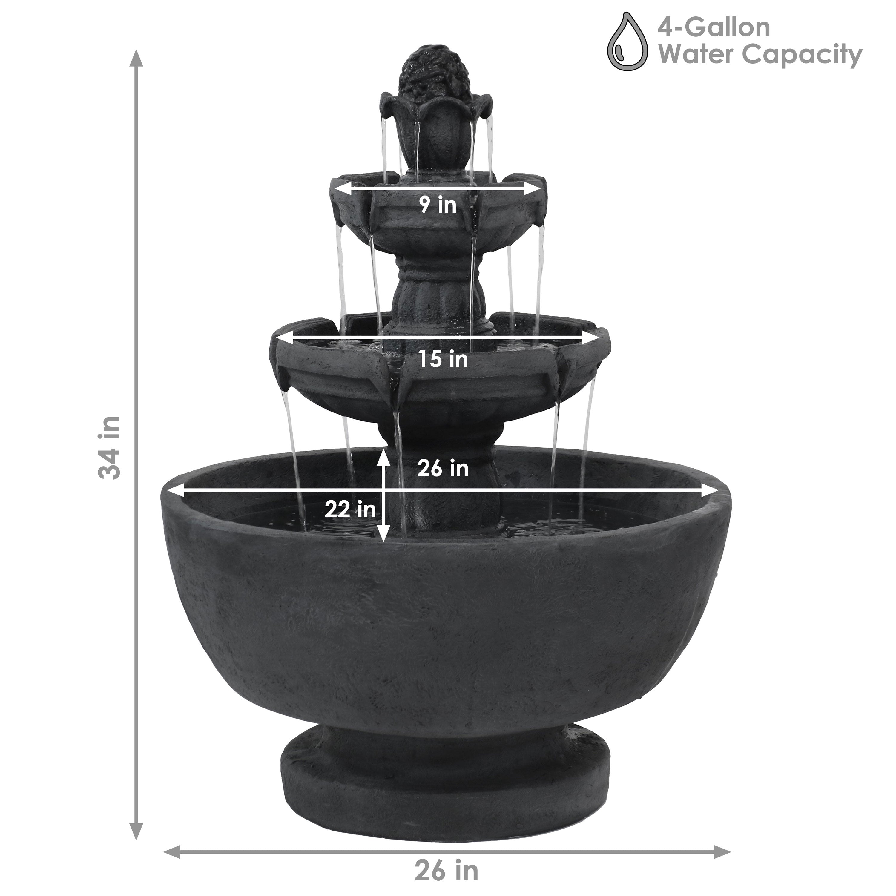 Sunnydaze Budding Fruition 3-Tier Outdoor Water Fountain - 34 Inch Height, Garden Decor, Patio Fountain for Backyard, Porch, and Landscaping