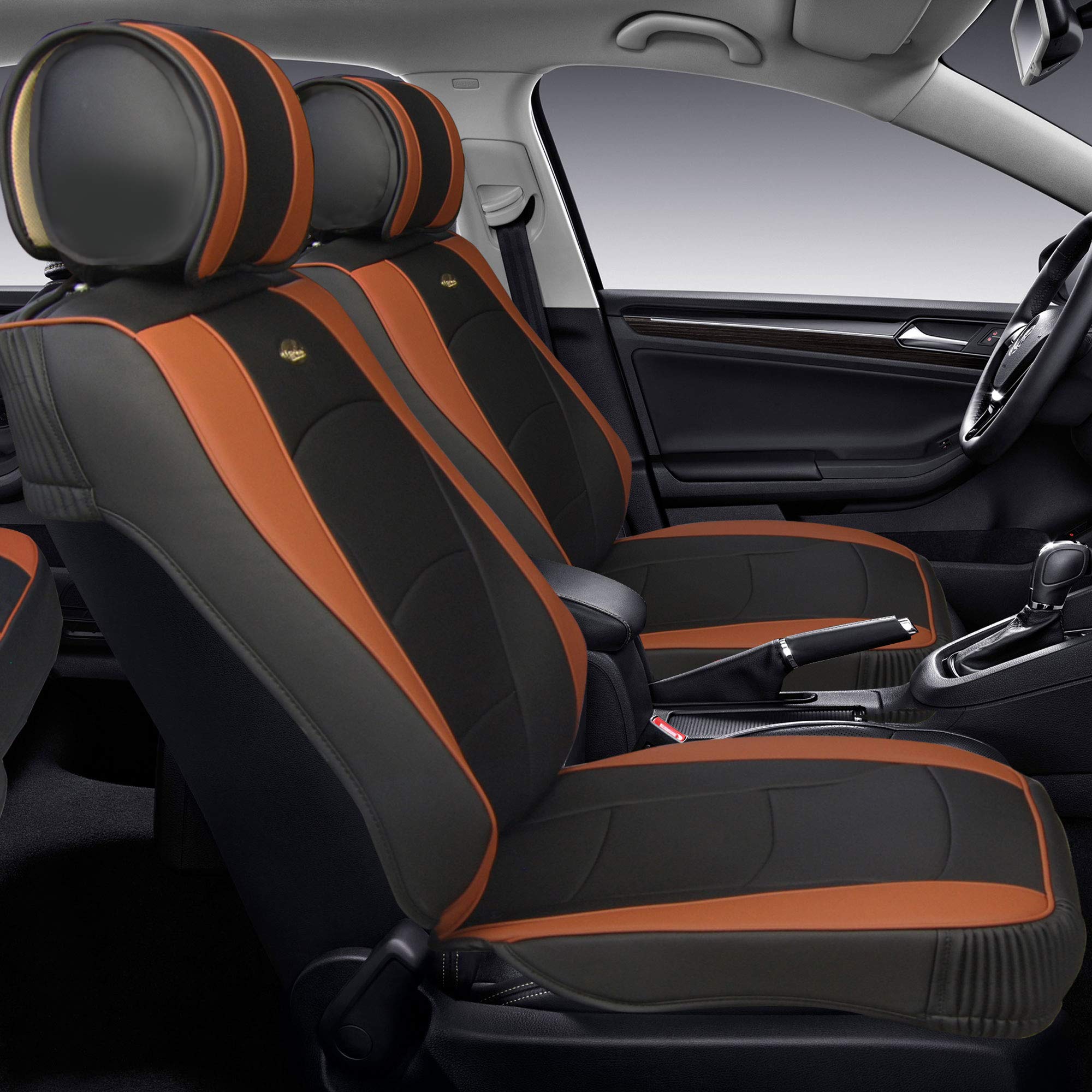 TLH Ultra Comfort Leatherette Brown Car Seat Cushions Set with Non-Slip Dash Mat - Universal Fit for Cars, Trucks & SUVs - Waterproof Faux Leather Seat Covers for Driving Comfort & Back Support - Perfect for Road Trips, Commuting & Long Drives