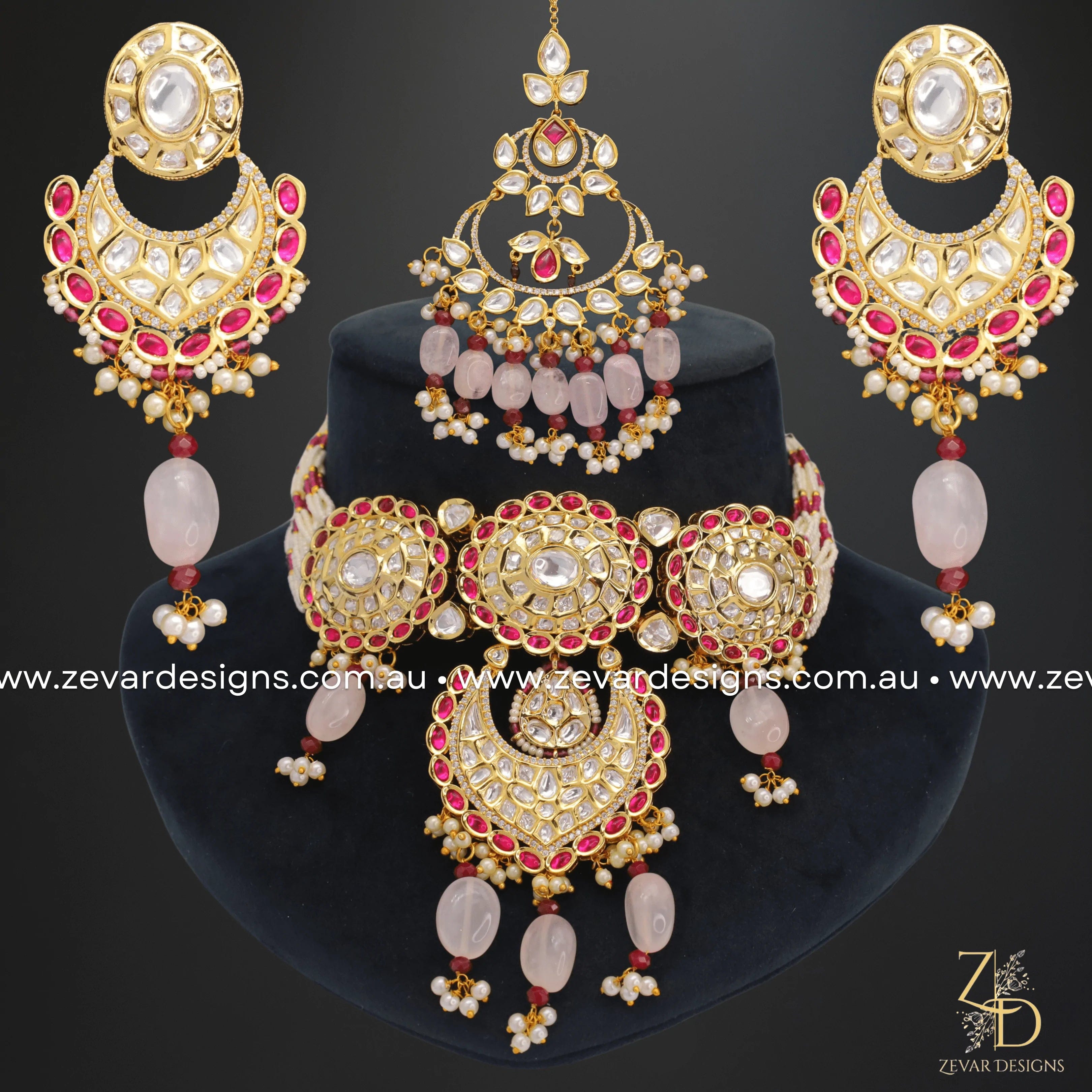 Exquisite Kundan Choker Necklace Set with Red & Pink Drops | Traditional Indian Jewelry for Weddings, Parties & Festive Occasions