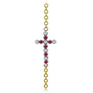 0.24 Carat 14K Solid Yellow Gold Diamond & Ruby Cross Bracelet for Women - Elegant Religious Jewelry Gift for Baptism, First Communion & Everyday Wear