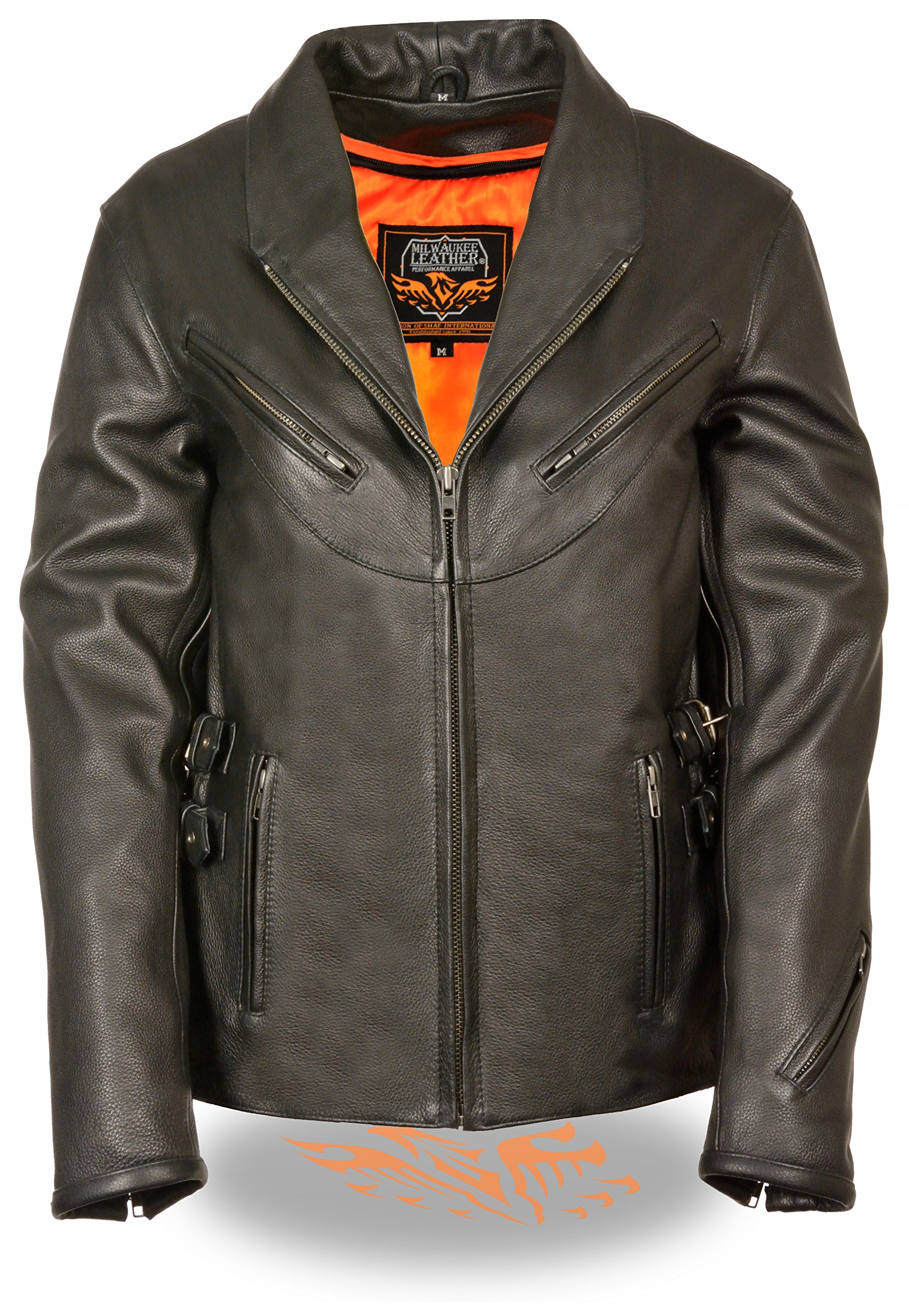 Milwaukee Leather Women's Long Lapel Collar Jacket with Side Buckles - Medium Size | Stylish Outerwear for Work, Dating & Casual Wear