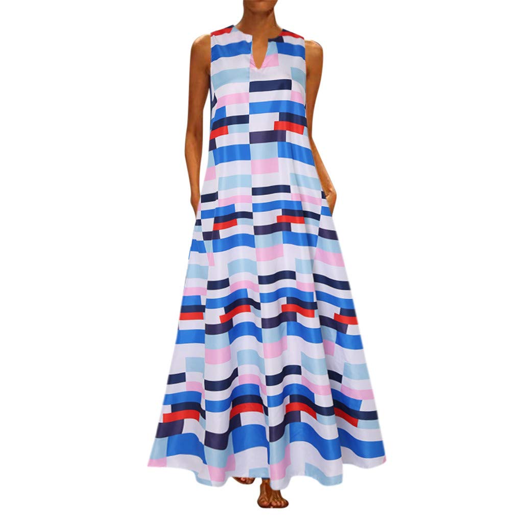 Aniywn Women's Oversized Sleeveless Floral Print Casual Long Dress - Plus Size Loose Party Maxi Dress for Beach, Vacation & Summer Outfits