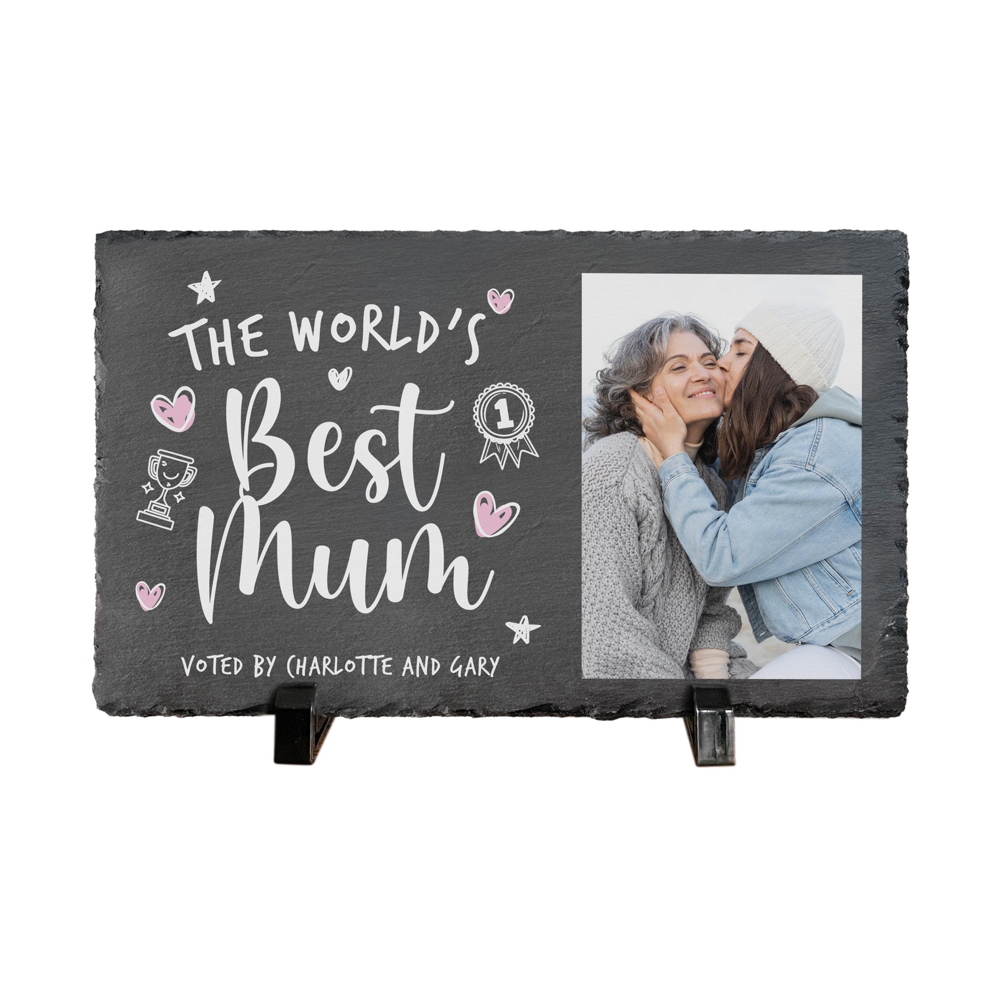 Custom Engraved 'World's Best Mom' Photo Slate with Stand - 12x8 Inch Heartwarming Mother's Day Gift for Birthday, Christmas & Special Occasions
