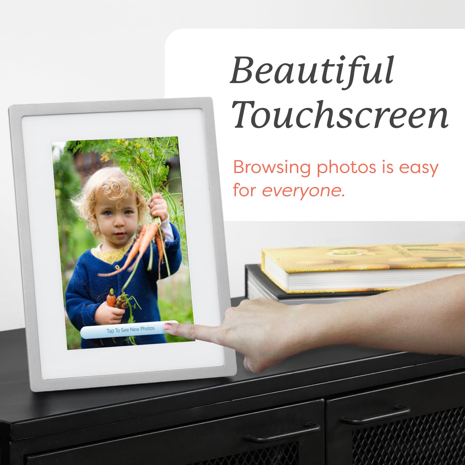 Skylight 10 Inch WiFi Digital Picture Frame with Touch Screen - Upload Photos from Phone, Customizable Gift for Family & Friends - Silver Display for Home, Office & Bedroom Decor