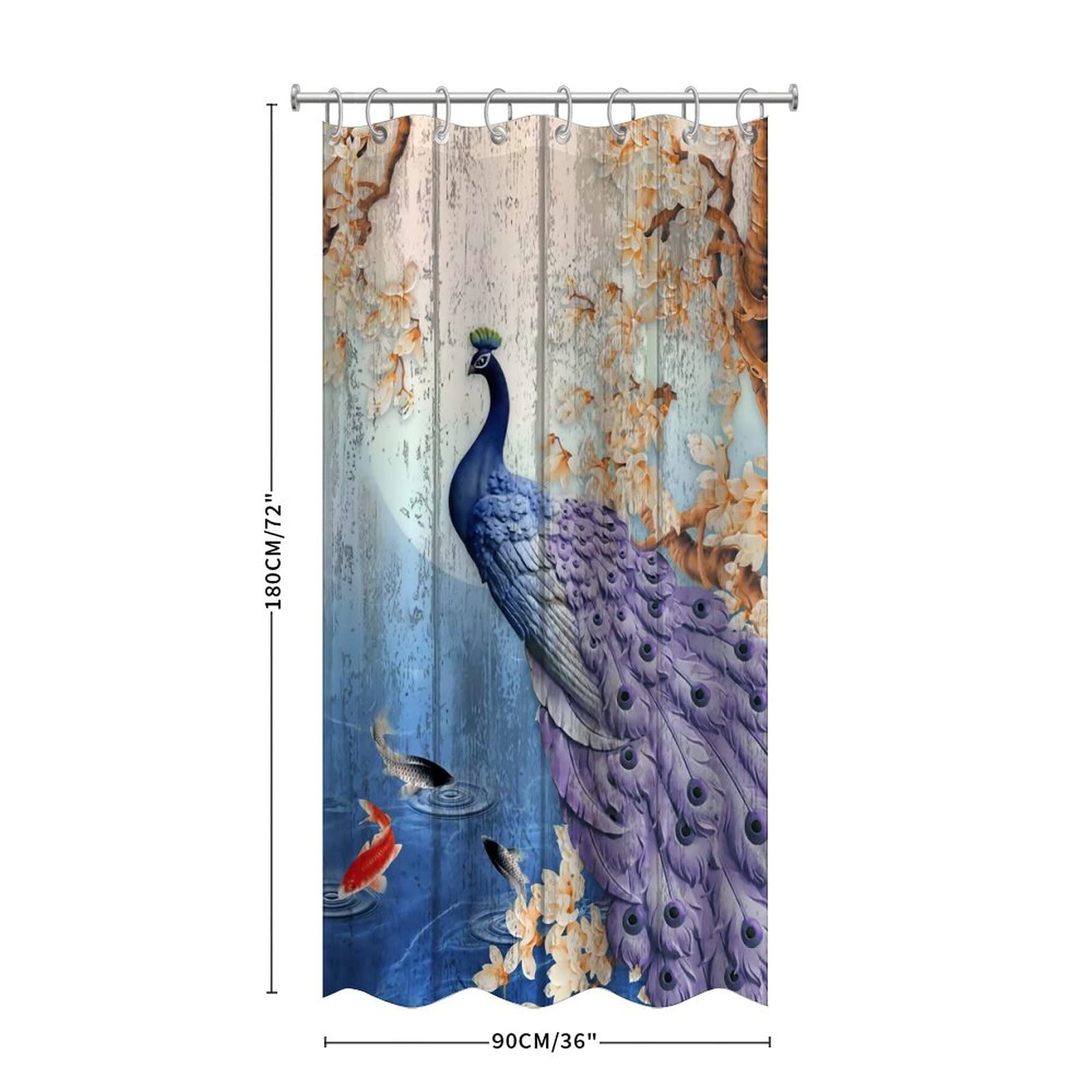 Peacock Shower Curtain 36x72 Inch - Waterproof Bathroom Decor for Women & Girls - Elegant Birdcage Design for Home Spa