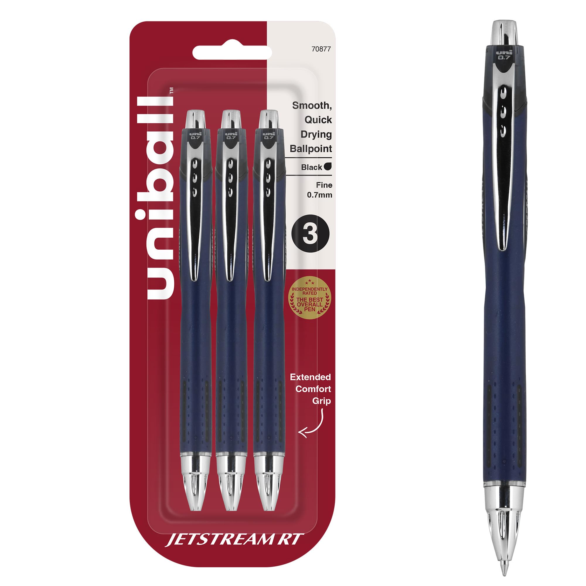 Uni-Ball Jetstream RT 0.7mm Fine Point Ballpoint Pens - 3-Pack Black Ink - NY Times Wirecutter's Best Pen for Over 10 Years - Smooth Writing for Office, School & Everyday Use