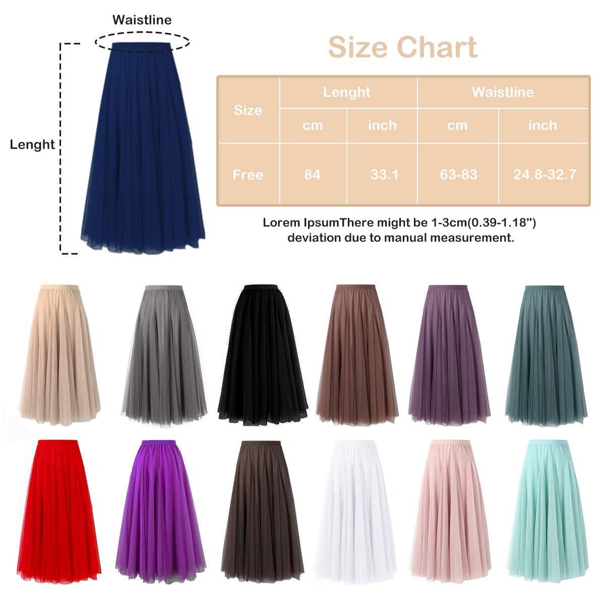 FEOYA Women's Long Chiffon Skirt - High Waist Elastic Stretch Flowy Maxi Skirt Dress for Casual, Beach & Party Wear | Elegant Plain Design