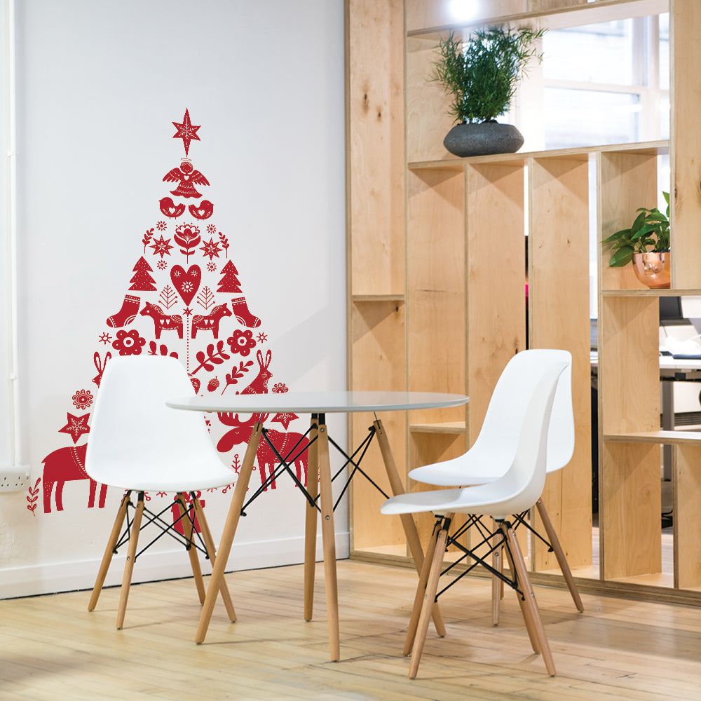 Scandinavian Holiday Removable Wall Decal - Nordic Christmas Tree Vinyl Sticker for Home Decor, Nursery, Office - Perfect for Seasonal Party, Gift Wrapping & Festive DIY Projects