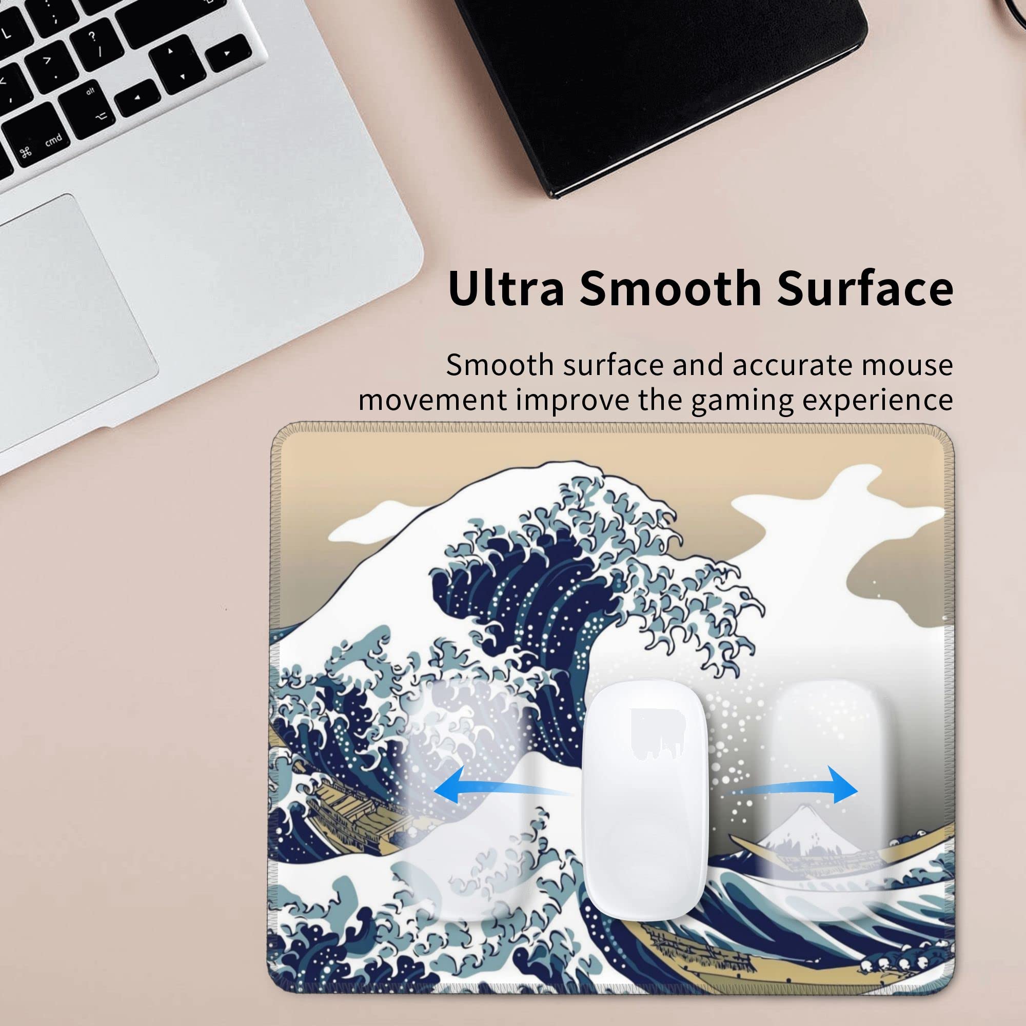 Premium Non-Slip Rubber Base Mouse Pad with Sea Wave Design - 9.5