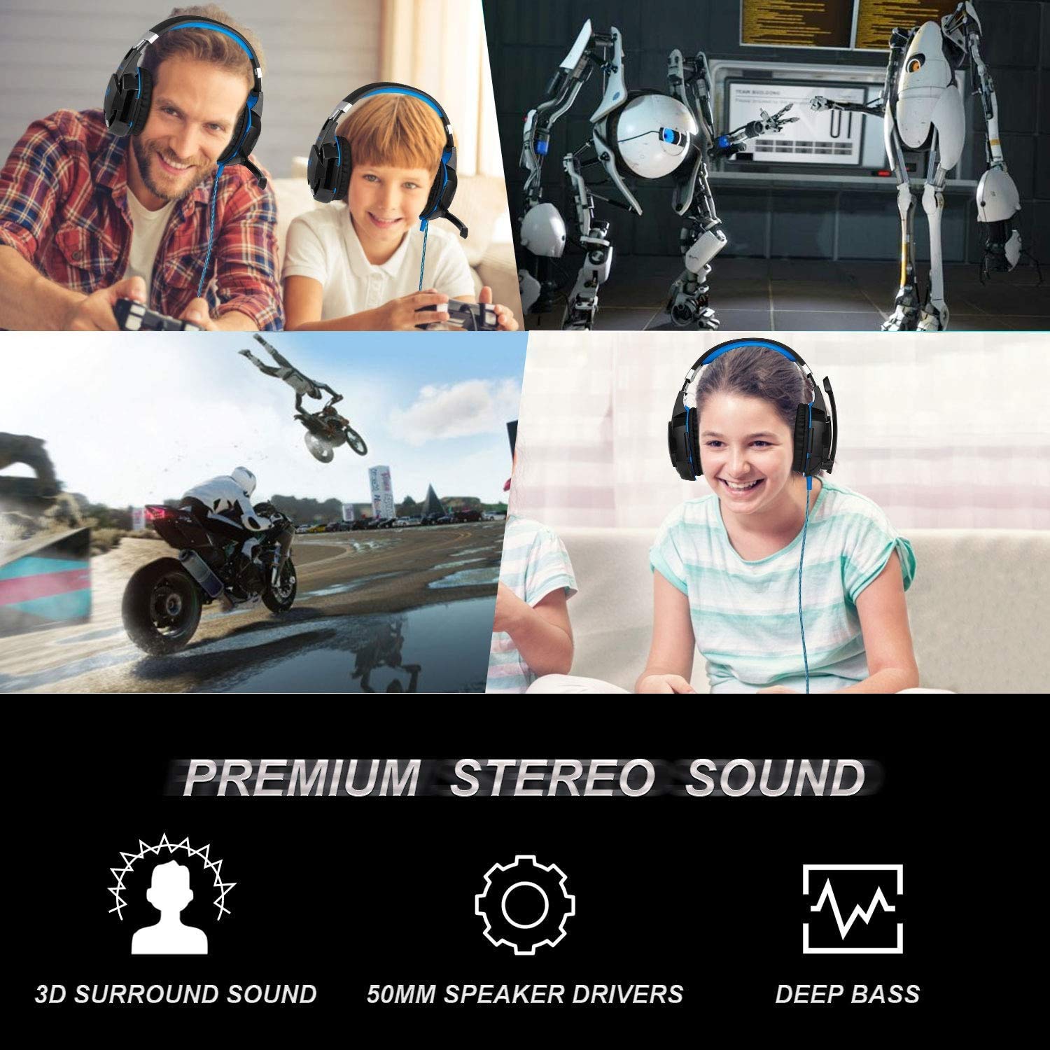 Blue LED Gaming Headset with Voice Changer - Over-Ear Headphones with Volume Control for PS4, Xbox One, Switch, PC, Phone & iPad | Perfect for Online Gaming, Streaming & Virtual Meetings