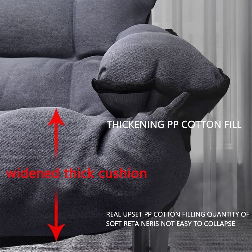 Modern Lazy Chair with Ottoman - Foldable Reclining Lounge Chair with Armrests & Side Pocket - Comfortable Leisure Sofa for Bedroom, Living Room, Office - Perfect for Relaxing, Reading & Napping (Grey)