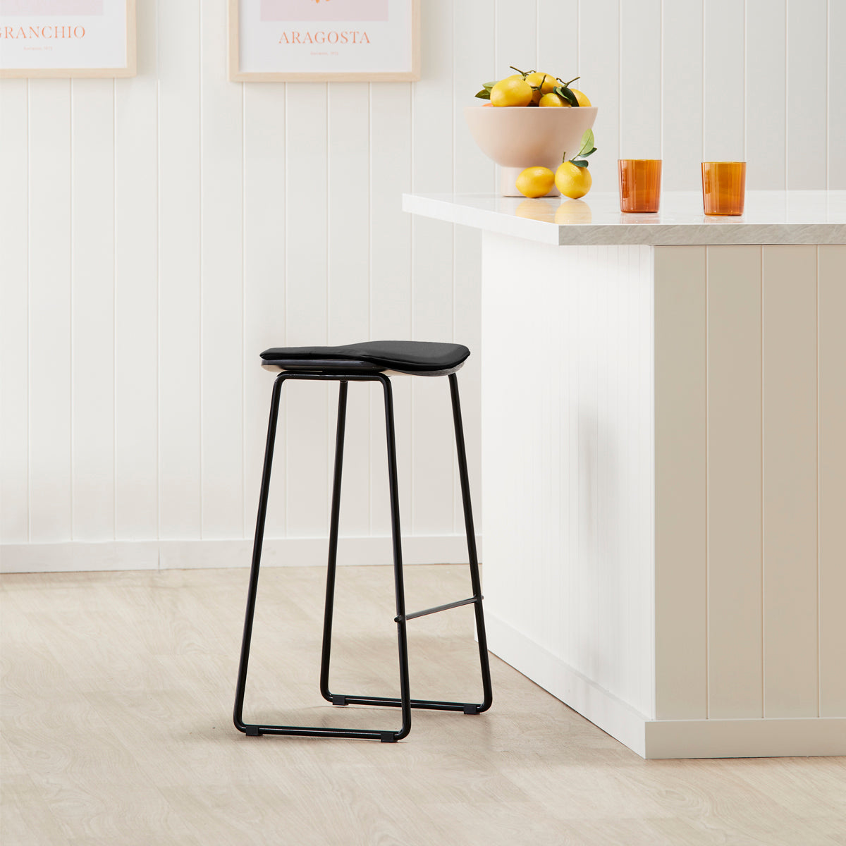 Hendrix Black Leather Backless Bar Stool - Modern Kitchen Counter Stool for Home, Bar & Restaurant Decor
