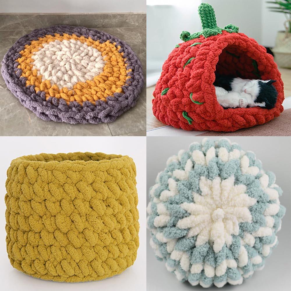 Chunky Knit Chenille Yarn for Arm Knitting - Super Soft Fluffy Baby Yarn (1kg, Grey) | Perfect for DIY Blankets, Scarves, and Home Decor Projects