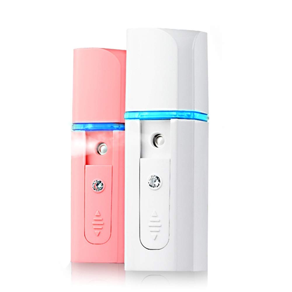 Portable USB Nano Humidifier - Handheld Negative Ion Facial Steamer for Skin Hydration & Beauty, Pink & White Design | Perfect for Home, Office & Travel Skincare Routine