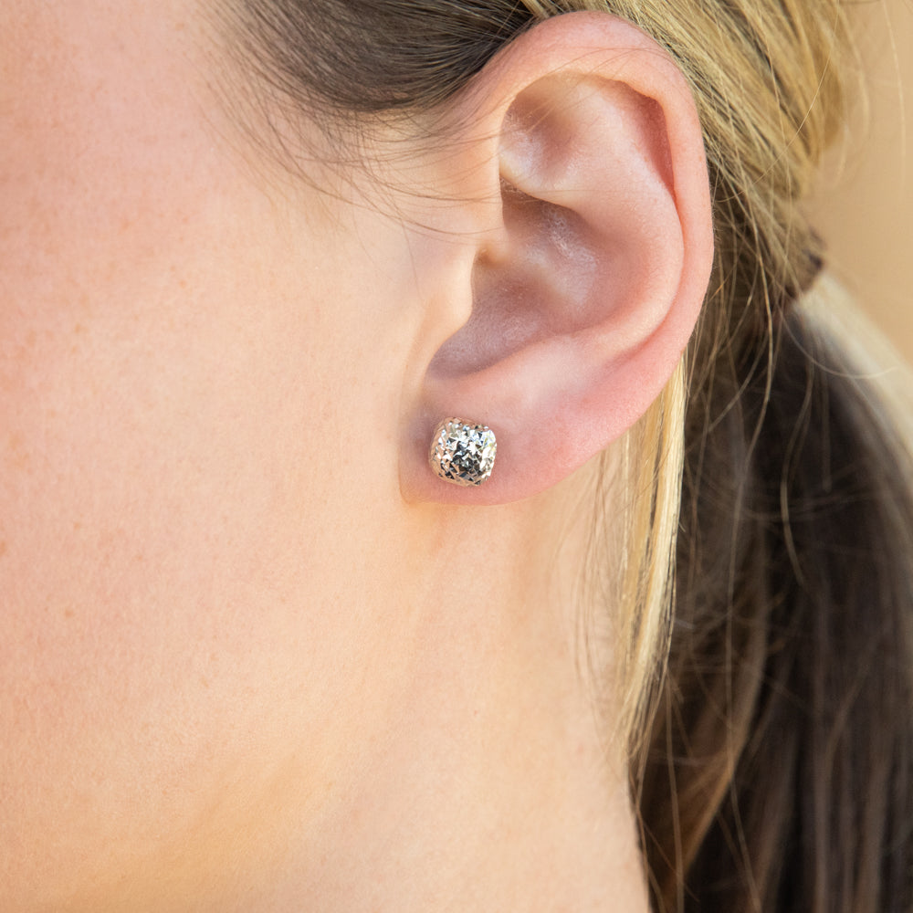 9ct White Gold Textured Button Stud Earrings for Women - Minimalist Elegant Jewelry for Everyday Wear & Special Occasions