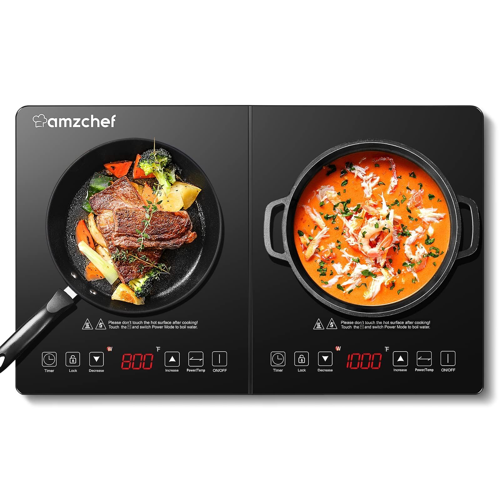AMZCHEF Double Induction Cooktop - 2 Burner Electric Stove with 1800W Sensor Touch, 20 Temp & Power Levels, Independent Control, Low Noise, 3H Timer & Safety Lock - Perfect for Home Kitchen, Dorm Cooking & RV Use