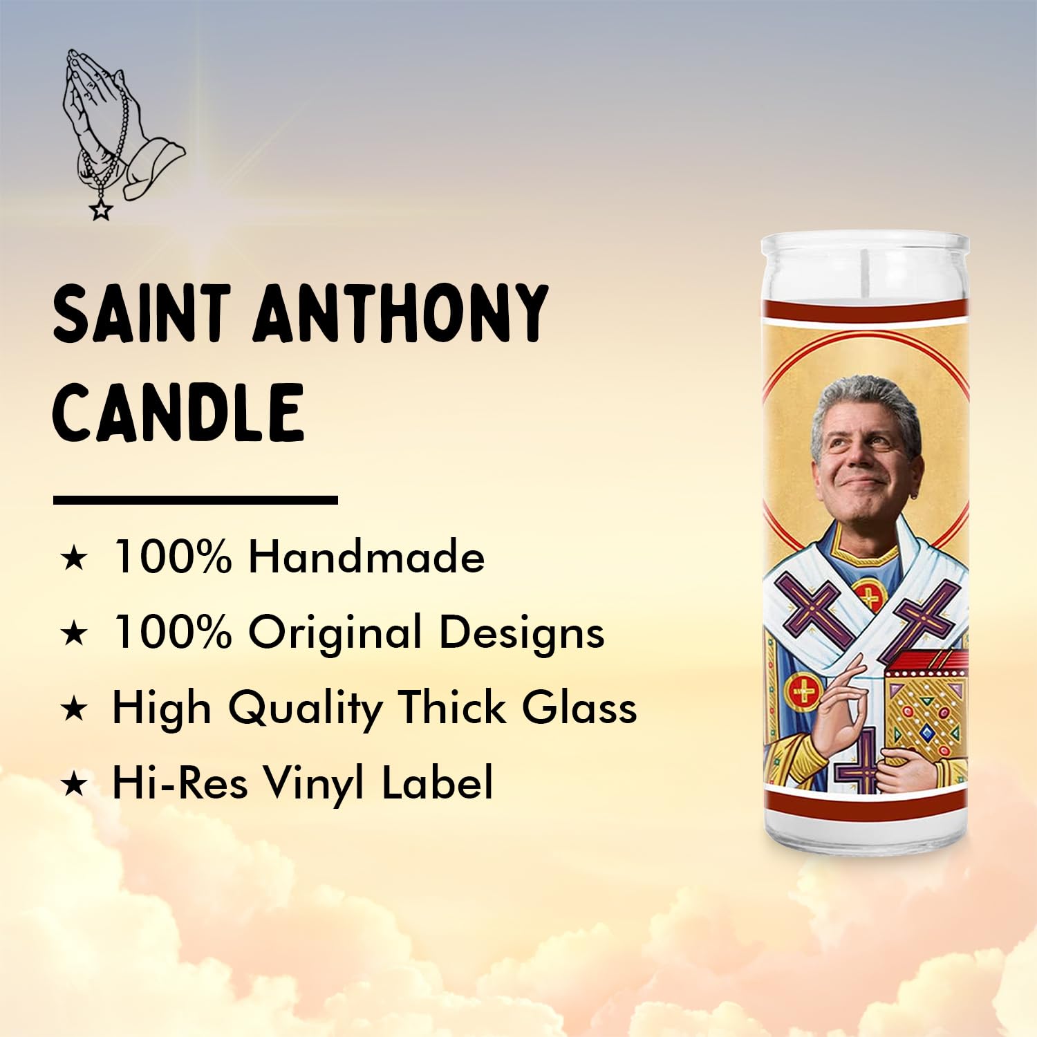 Anthony Celebrity Candles - Funny Saint Soy Wax Candles in Glass Jar - Unique Gift for Food Lovers - Perfect for Home Decor & Gifting