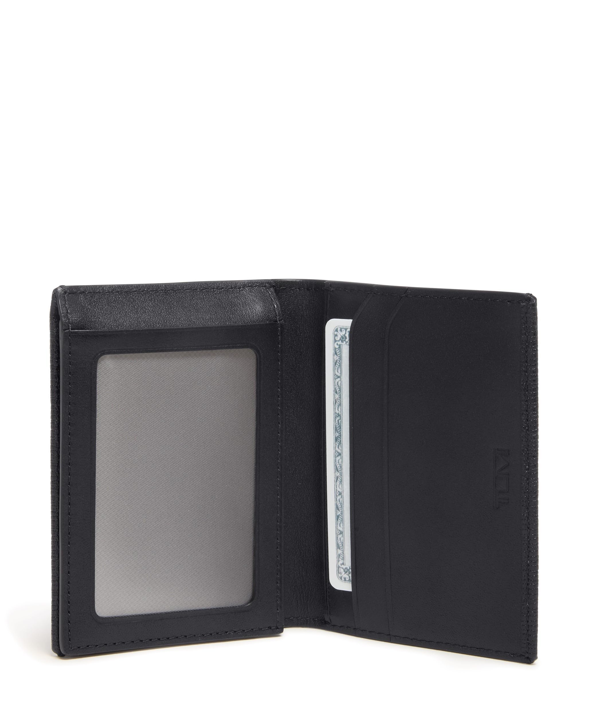 TUMI Nassau L-Fold Leather Card Holder Wallet for Men & Women with ID Window - Premium Nappa Leather - Embossed Black Design - Perfect for Business, Travel & Everyday Use