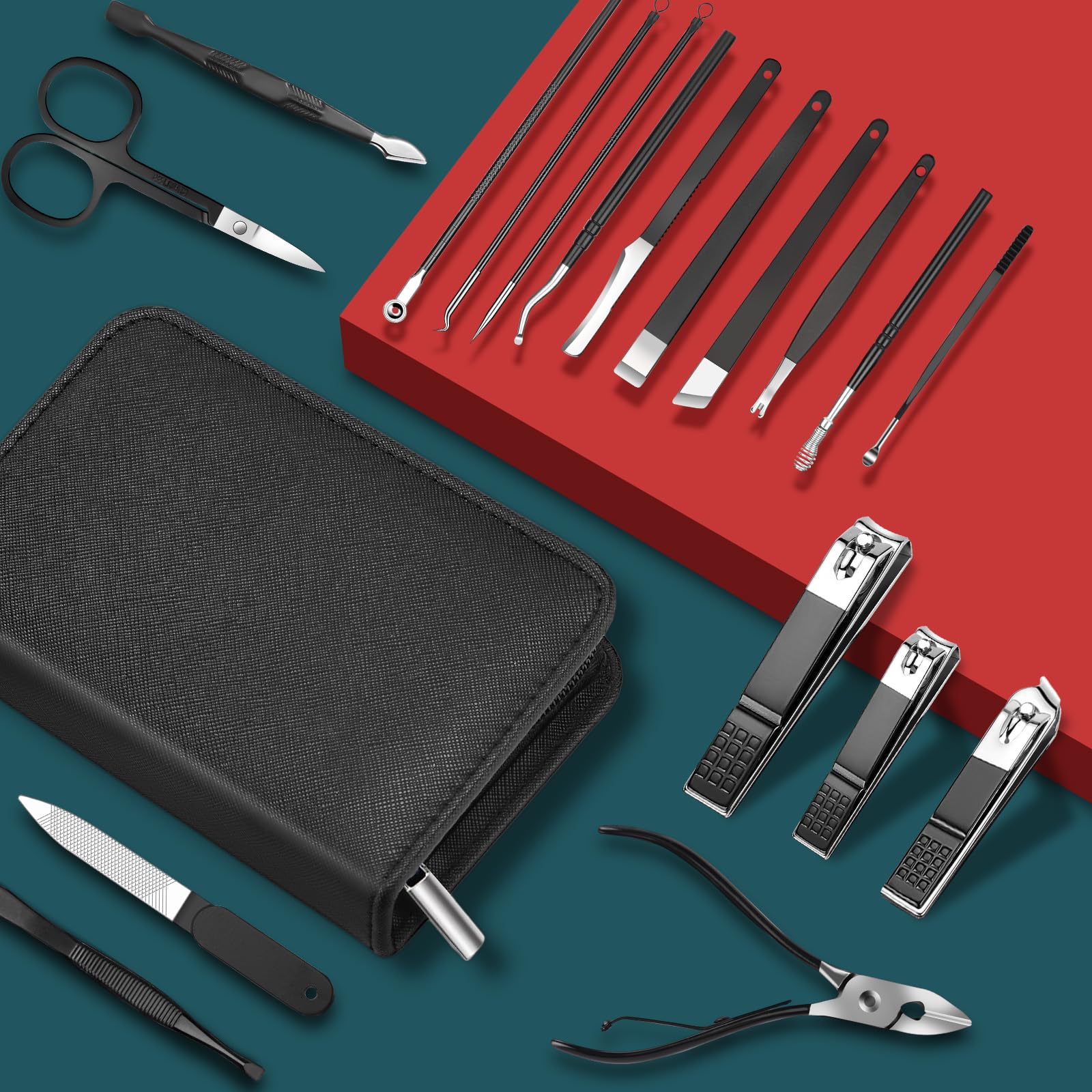 Professional 18-Piece Manicure & Pedicure Kit - Stainless Steel Nail Clippers, Cuticle Tools & Nail Care Set with Zipper Bag - Perfect for Home Salon, Travel & Gift Giving