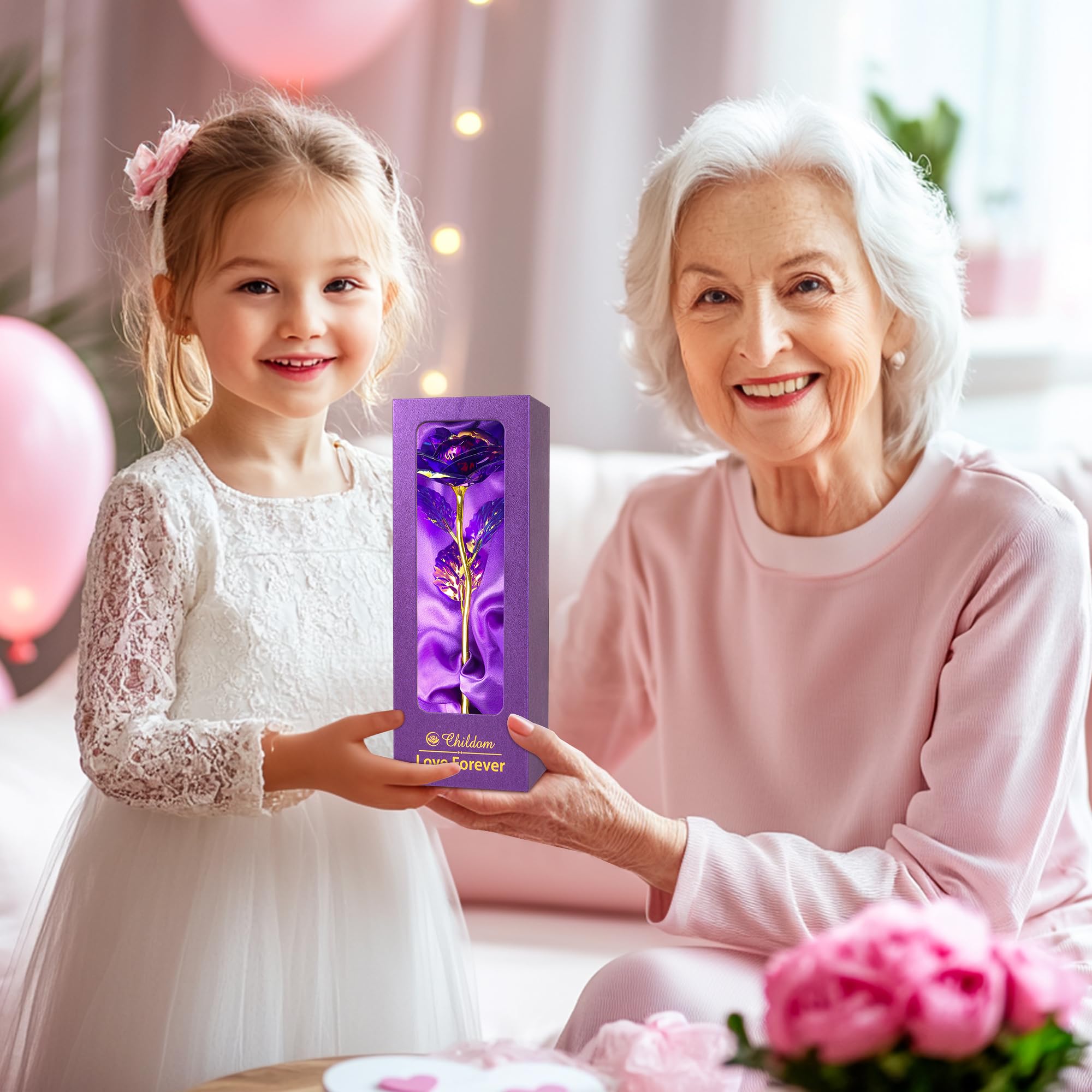 Childom Mother's Day Rose Gifts for Mom - Purple Artificial Rose Flower Gift Set for Women, Wife, Grandma - Perfect Birthday, Anniversary & Valentine's Day Present from Daughter or Son | Home Decor, Table Centerpiece, Romantic Gift Idea