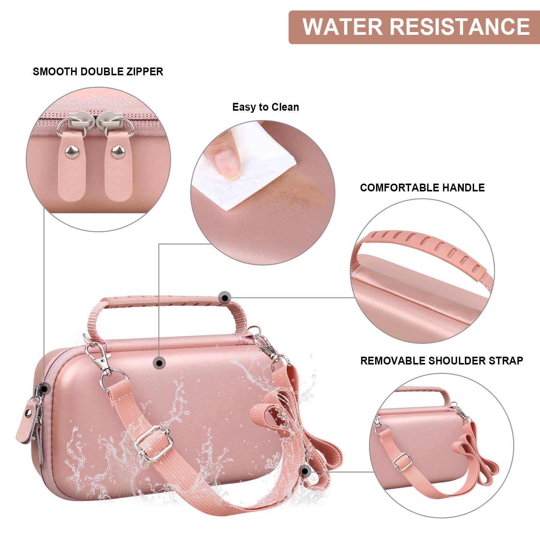 Asthma Inhaler Hard Case with Spacer for Kids & Adults - Travel Organizer with Mesh Pocket for Medication & Accessories (Rose Gold) - Perfect for School, Work & Outdoor Activities