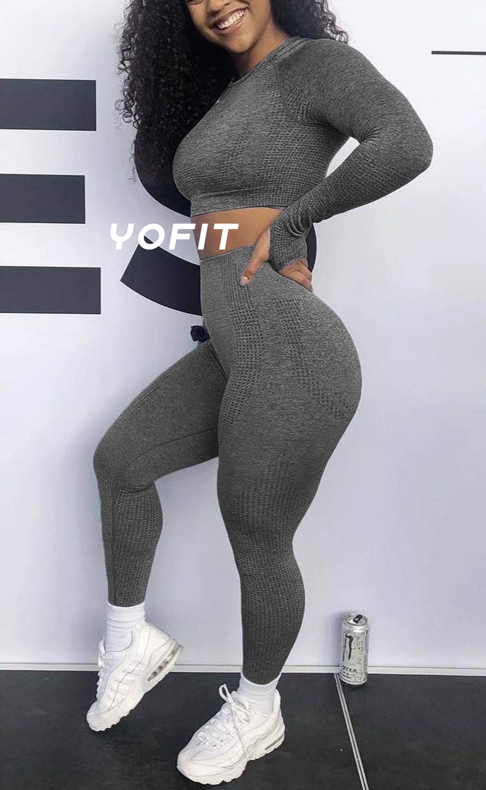 Seamless High Waist Yoga Pants & Long Sleeve Crop Top 2-Piece Workout Set for Women - Perfect for Gym, Yoga & Fitness Training