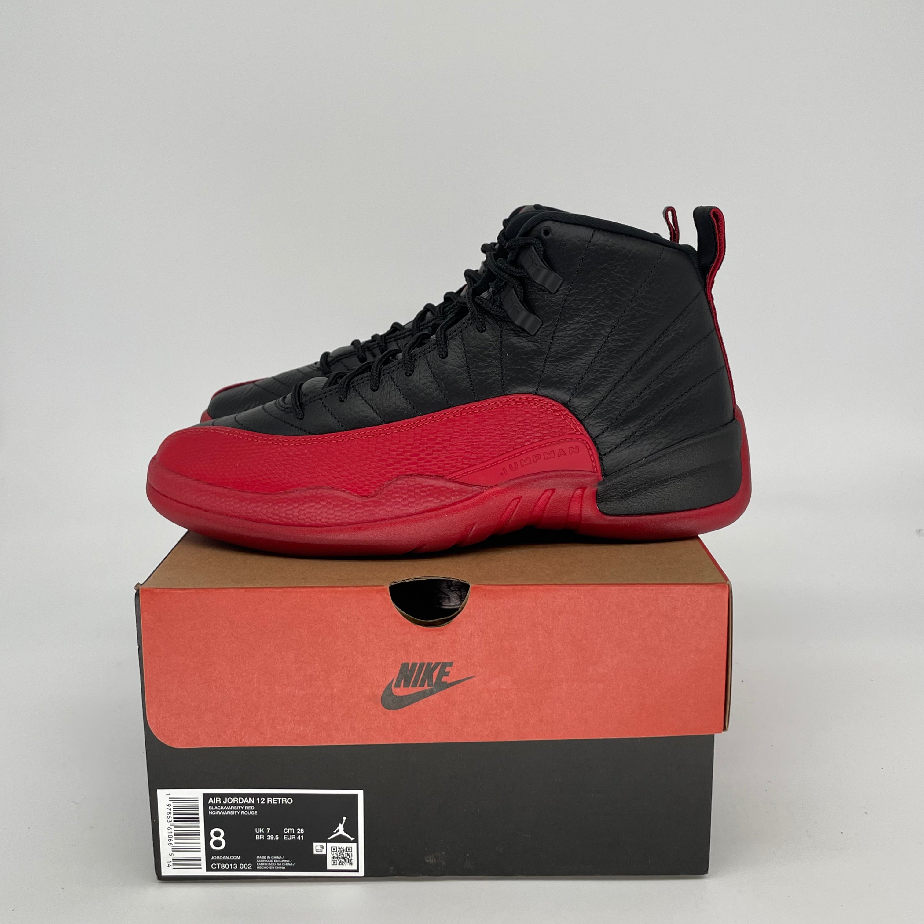 Original Air Jordan 12 Retro 'Flu Game' Basketball Shoes - Men's Size 8 / Women's Size 9.5W (Black/Varsity Red) CT8013-002 - Perfect for NBA Games, Streetwear & Sneaker Collection