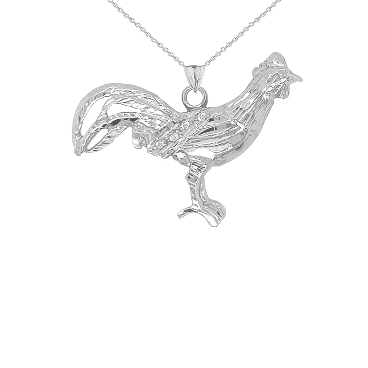 Exquisite Sterling Silver Diamond Rooster Charm Pendant Necklace - Elegant Animal Jewelry for Women, Perfect Gift for Birthday, Anniversary & Special Occasions