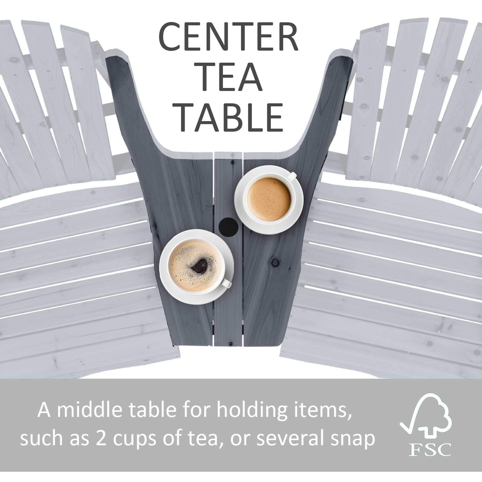 Outsunny 2-Person Wooden Adirondack Chairs Set with Fire Pit Table & Umbrella Hole - Gray Outdoor Patio Furniture for Deck, Lawn, Poolside & Backyard Relaxation