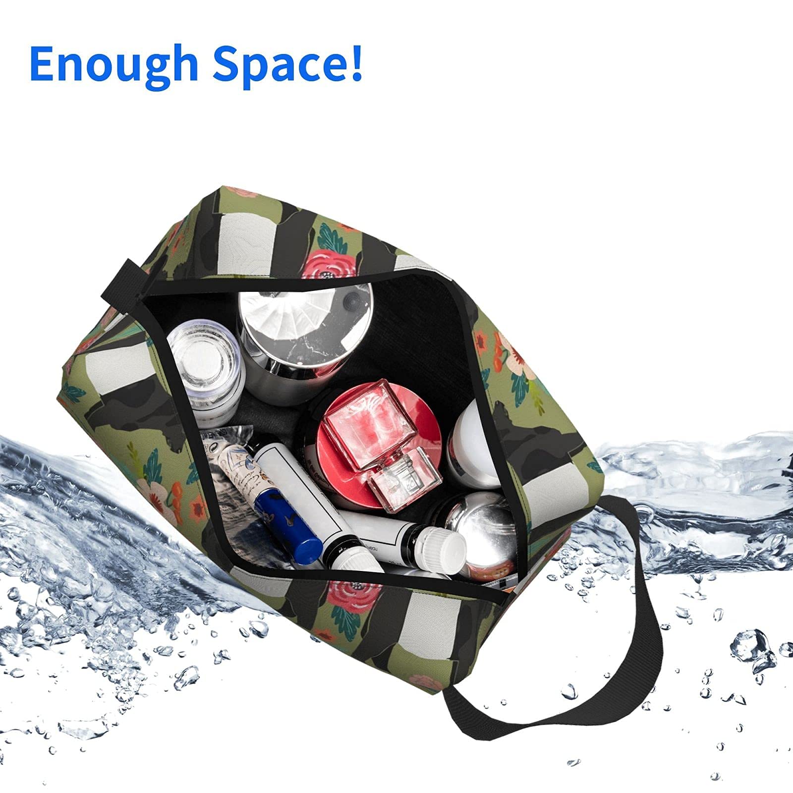 Floral Cow Print Makeup Bag - Large Travel Cosmetic Organizer Pouch for Women, Portable Toiletry Bag with Belted Galloway Design - Perfect for Travel, Gym, and Daily Use