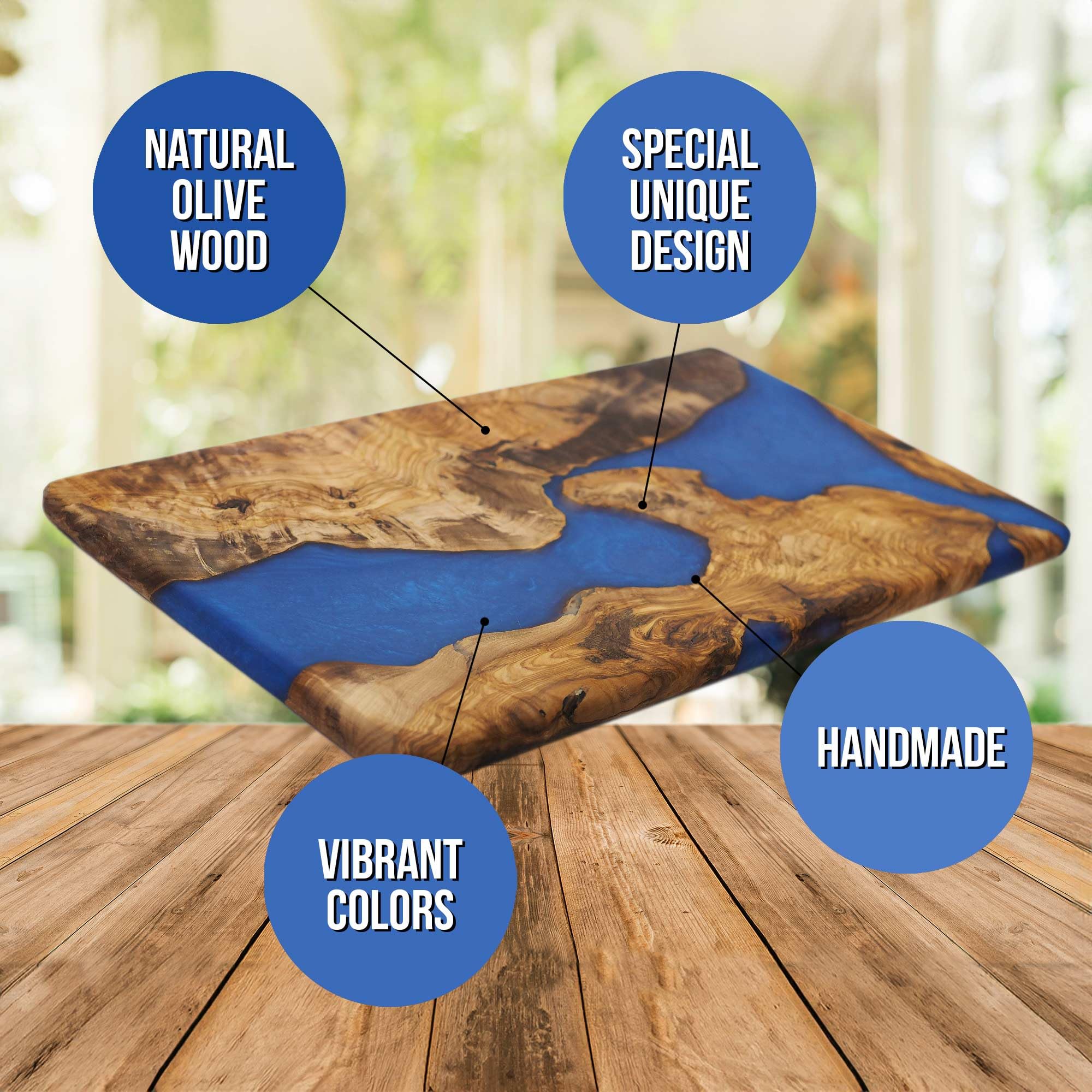 Handmade Epoxy Resin Cutting Board & Charcuterie Serving Tray - Olive Wood Cheese Board with Blue Resin for Kitchen, Entertaining, Housewarming Gifts - Perfect for Serving Cheese, Fruit, Meat, Appetizers at Parties, Weddings & Dinner Gatherings