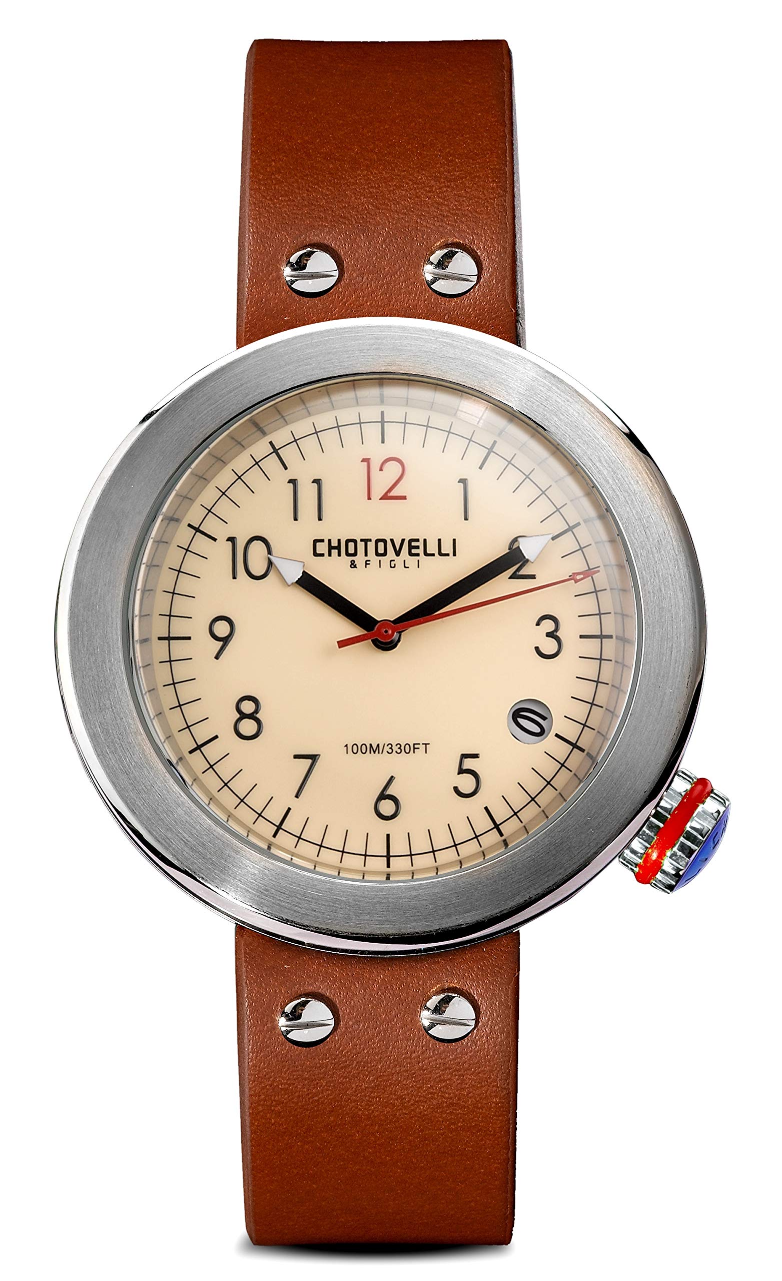 Chotovelli Men's Alfa Gauge Racing Watch - Italian Leather Strap Chronograph for Men - Waterproof Sports Watch for Driving, Racing & Outdoor Activities