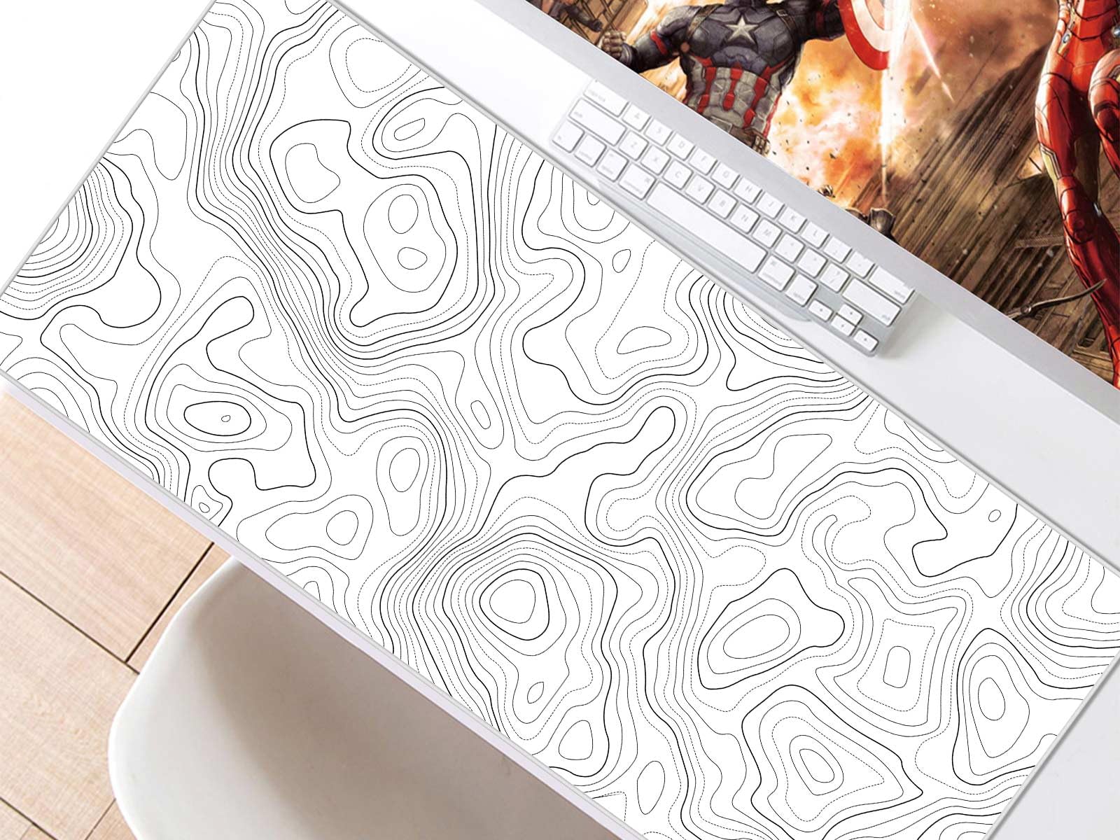 JIALONG XXL White Topographic Gaming Mouse Pad - Extra Large Mouse Mat for Keyboard & Mouse, Non-Slip Desk Pad for PC, Laptop, Office & Gaming Setup | Perfect for Esports, Work & Home Office Use